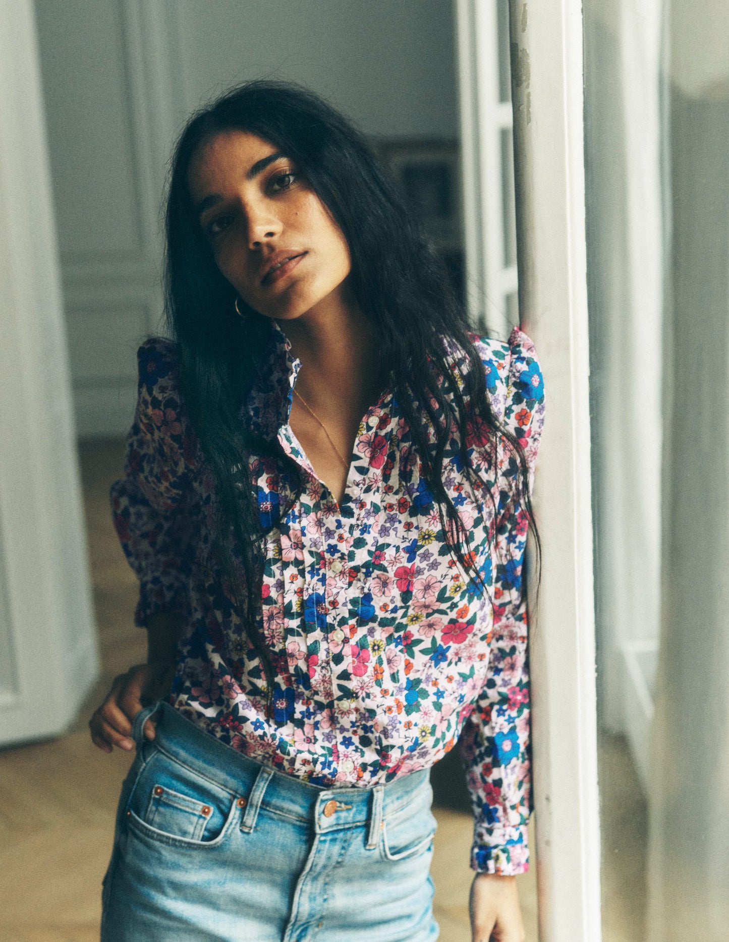 Felicity Cotton Blouse-Multi, Blossom Scatter