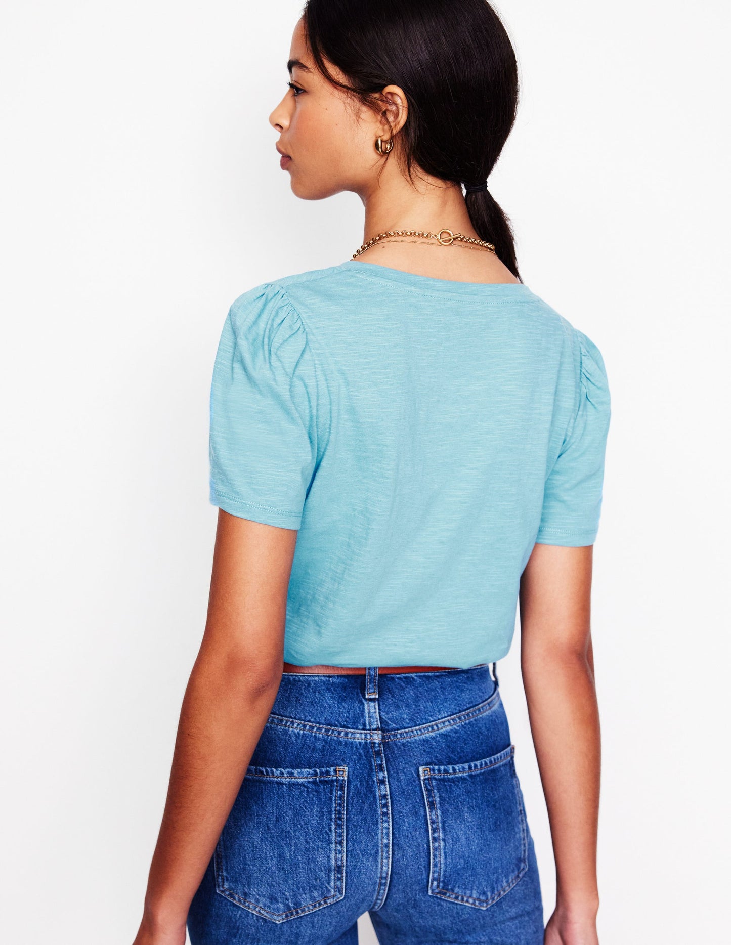 Short Sleeve V Neck T-shirt-Denim Blue, Wildflower Bouquet