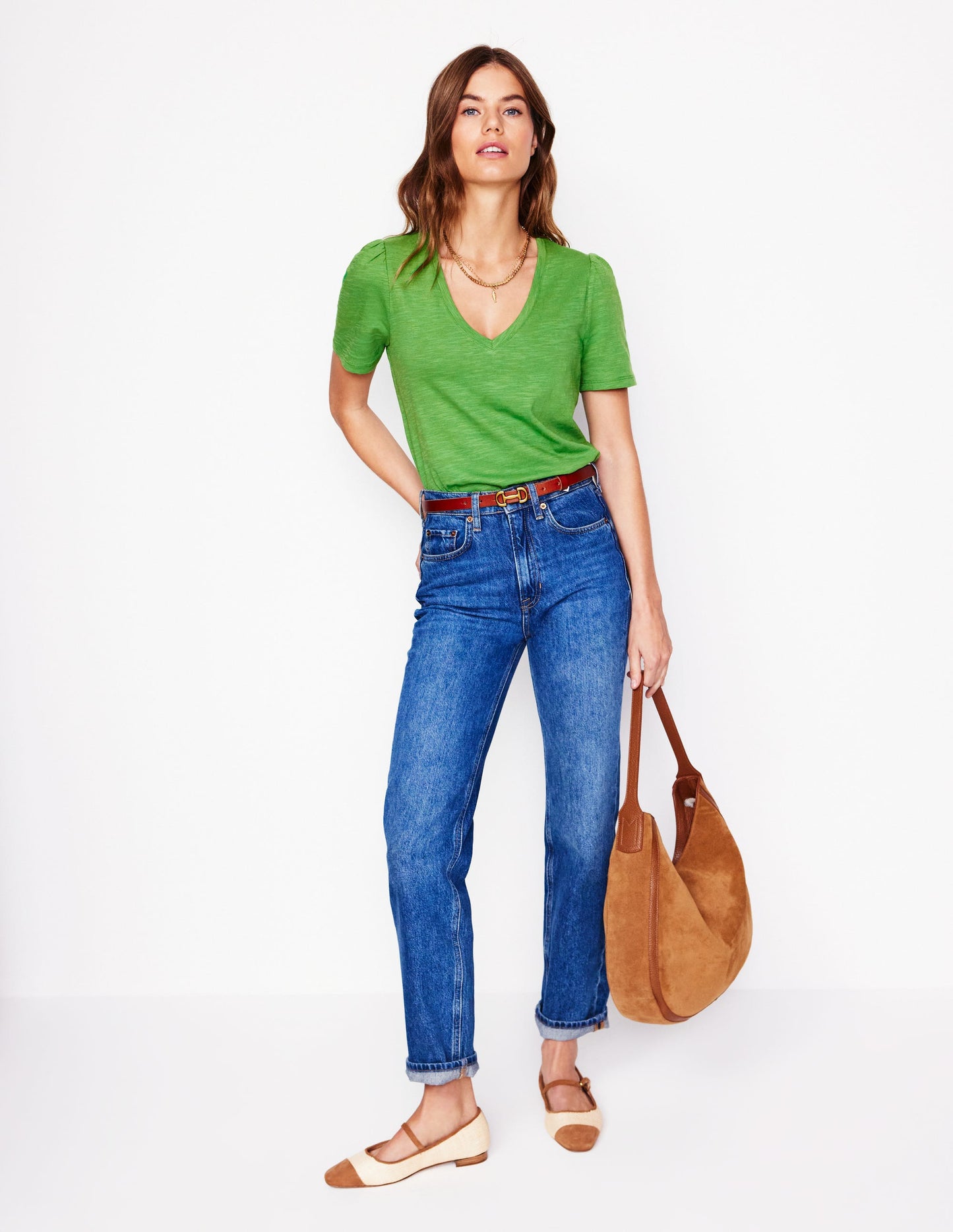 Short Sleeve V Neck T-shirt-Paradise Green
