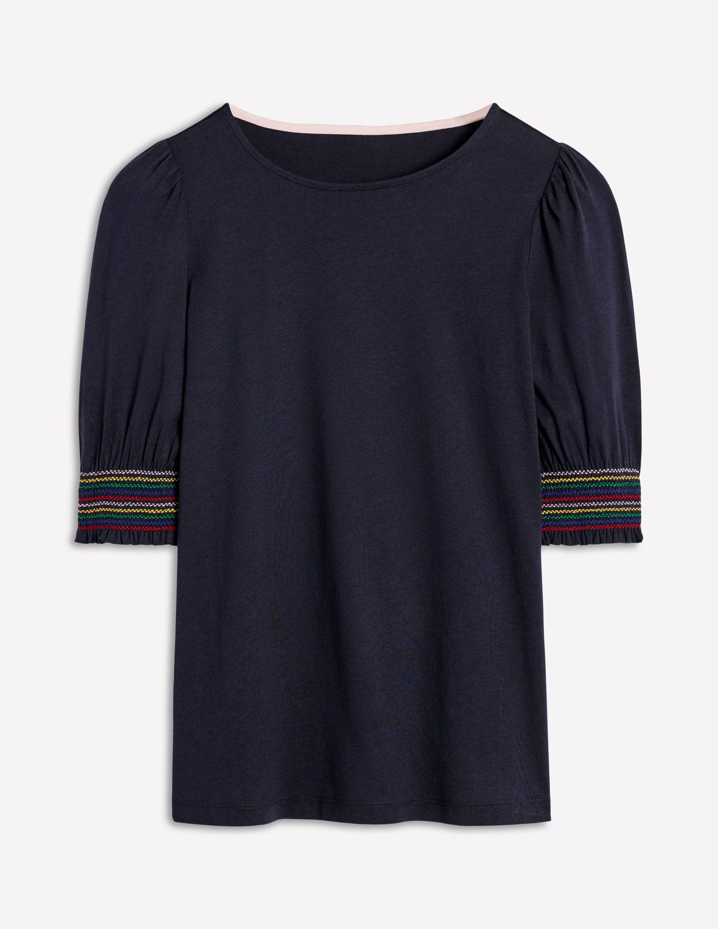 Cotton Smocked Cuff Top-Navy