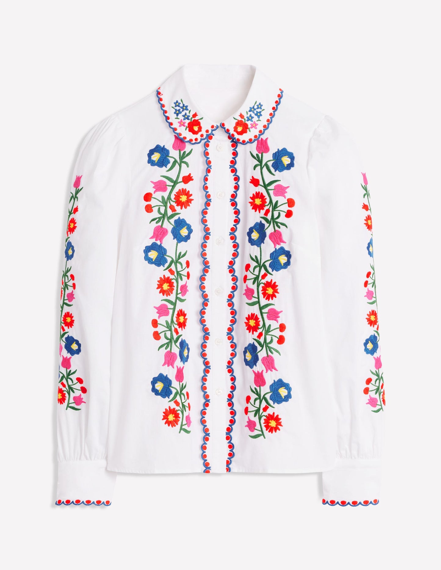Embroidered Cotton Blouse-White, Floral Embroidery