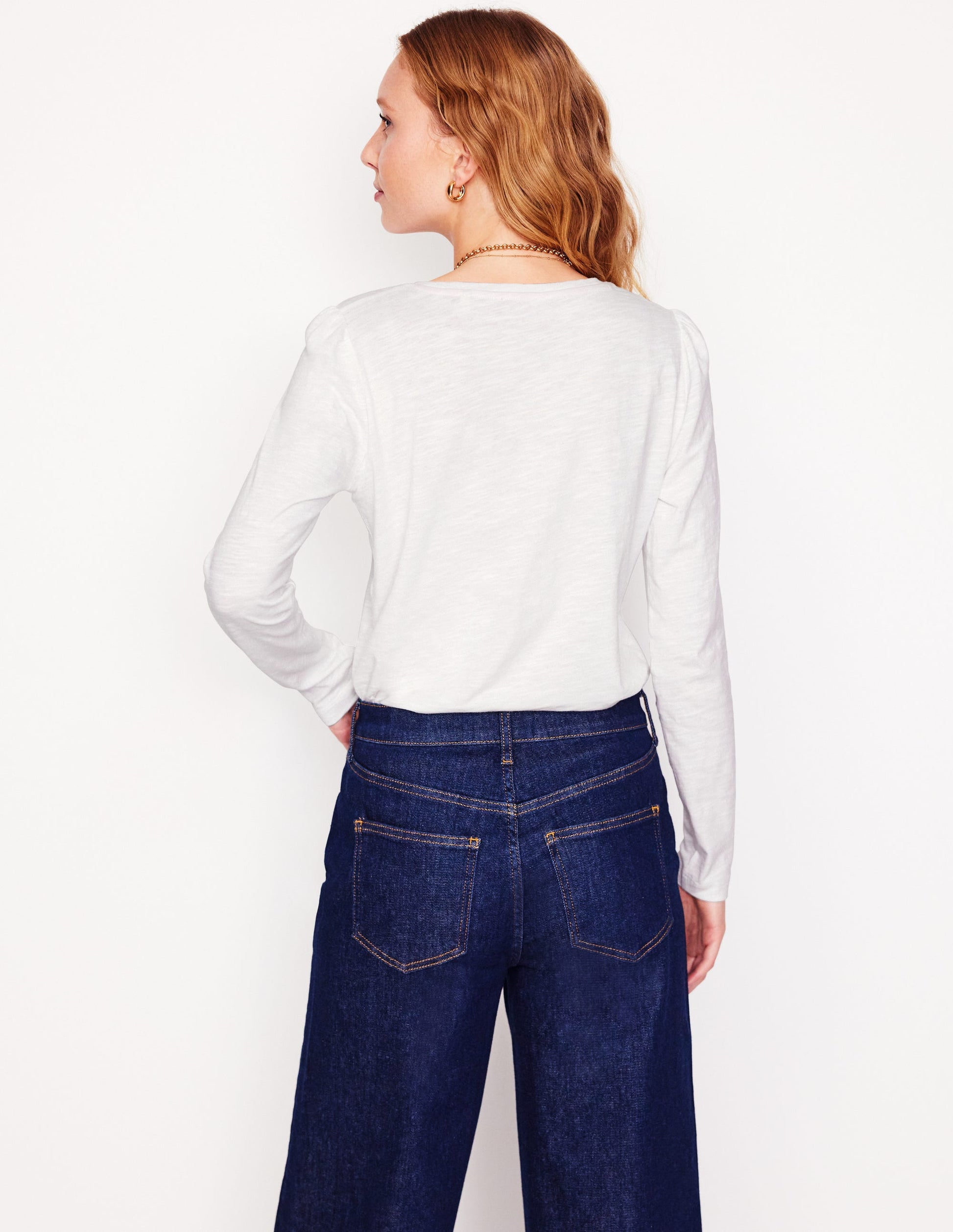 Cotton Crew Long Sleeve Top-White-3