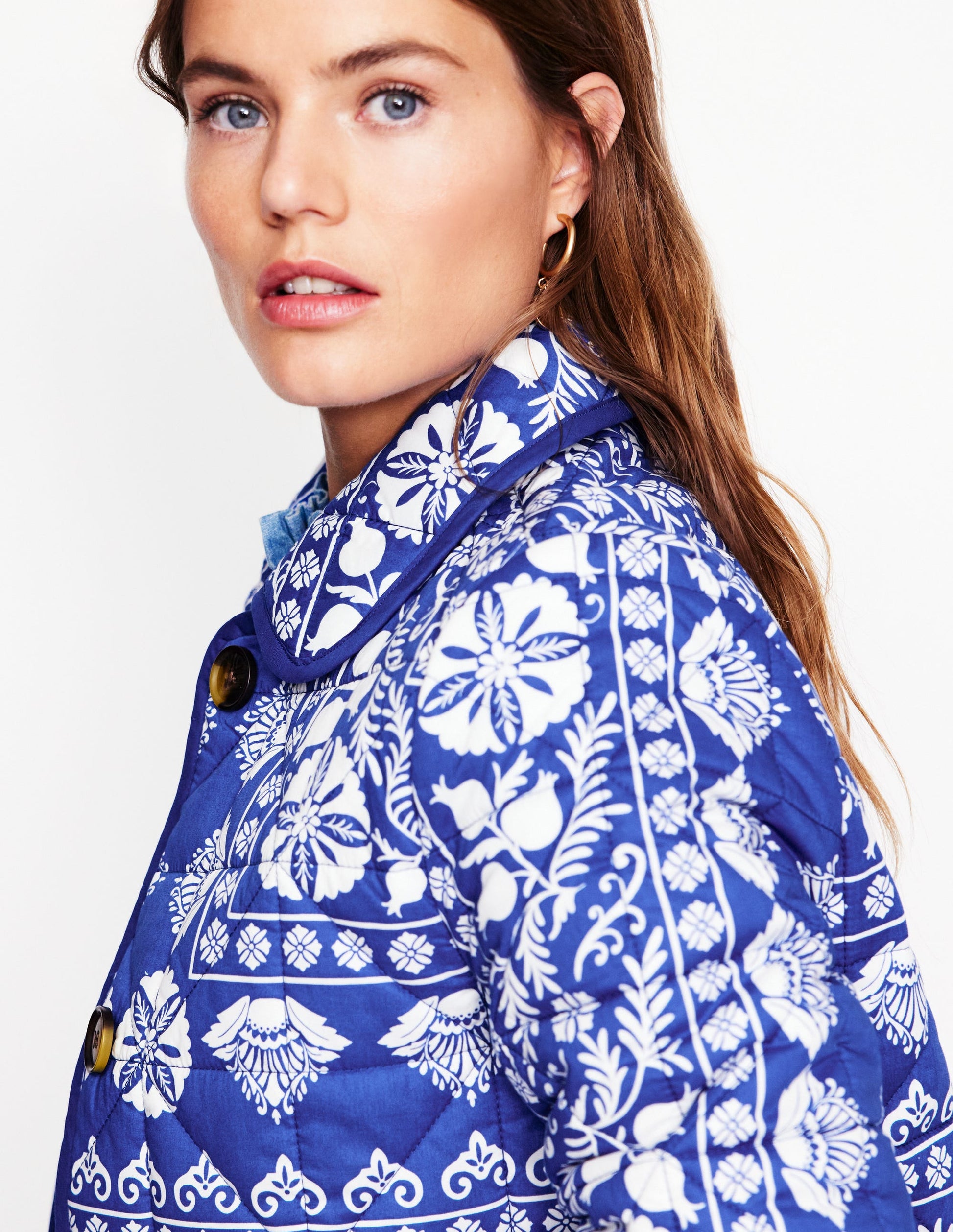 Soft Quilted Coat-Bright Blue, Ornate Border-3