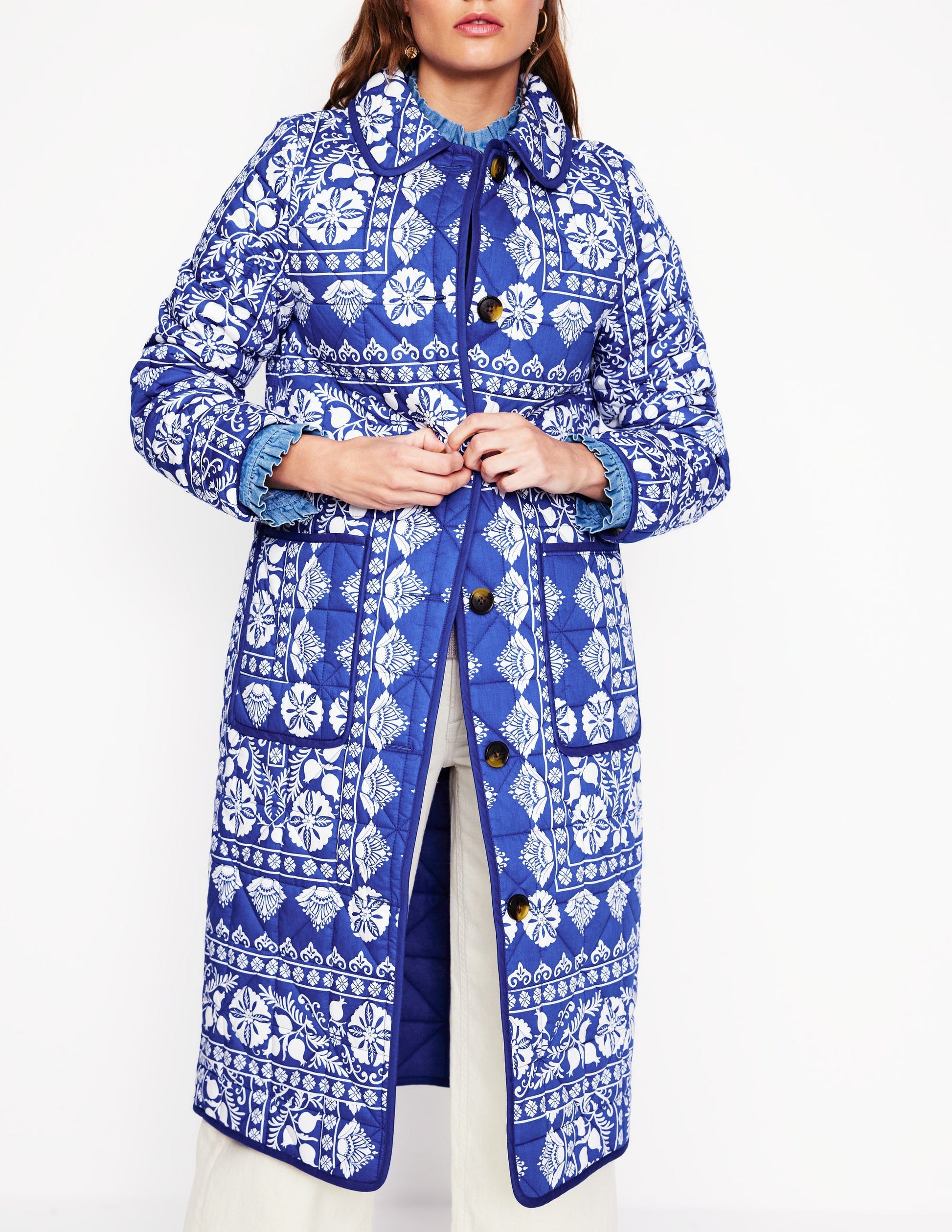 Soft Quilted Coat-Bright Blue, Ornate Border-5