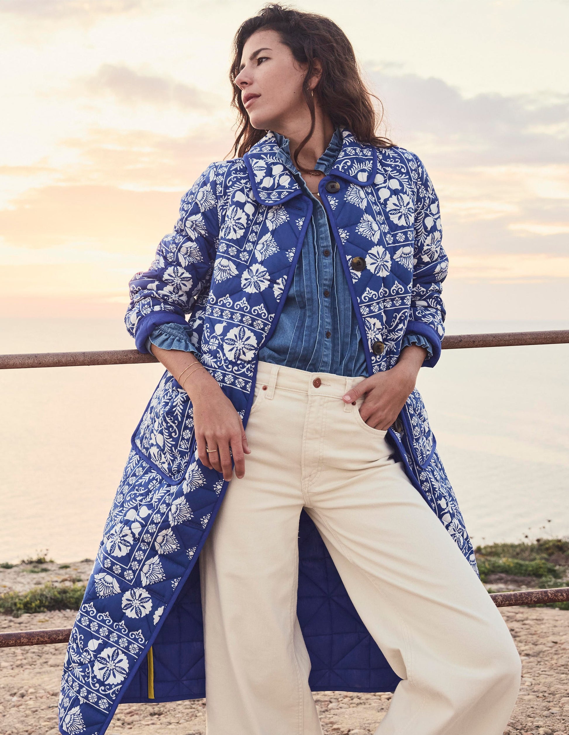 Soft Quilted Coat-Bright Blue, Ornate Border-2