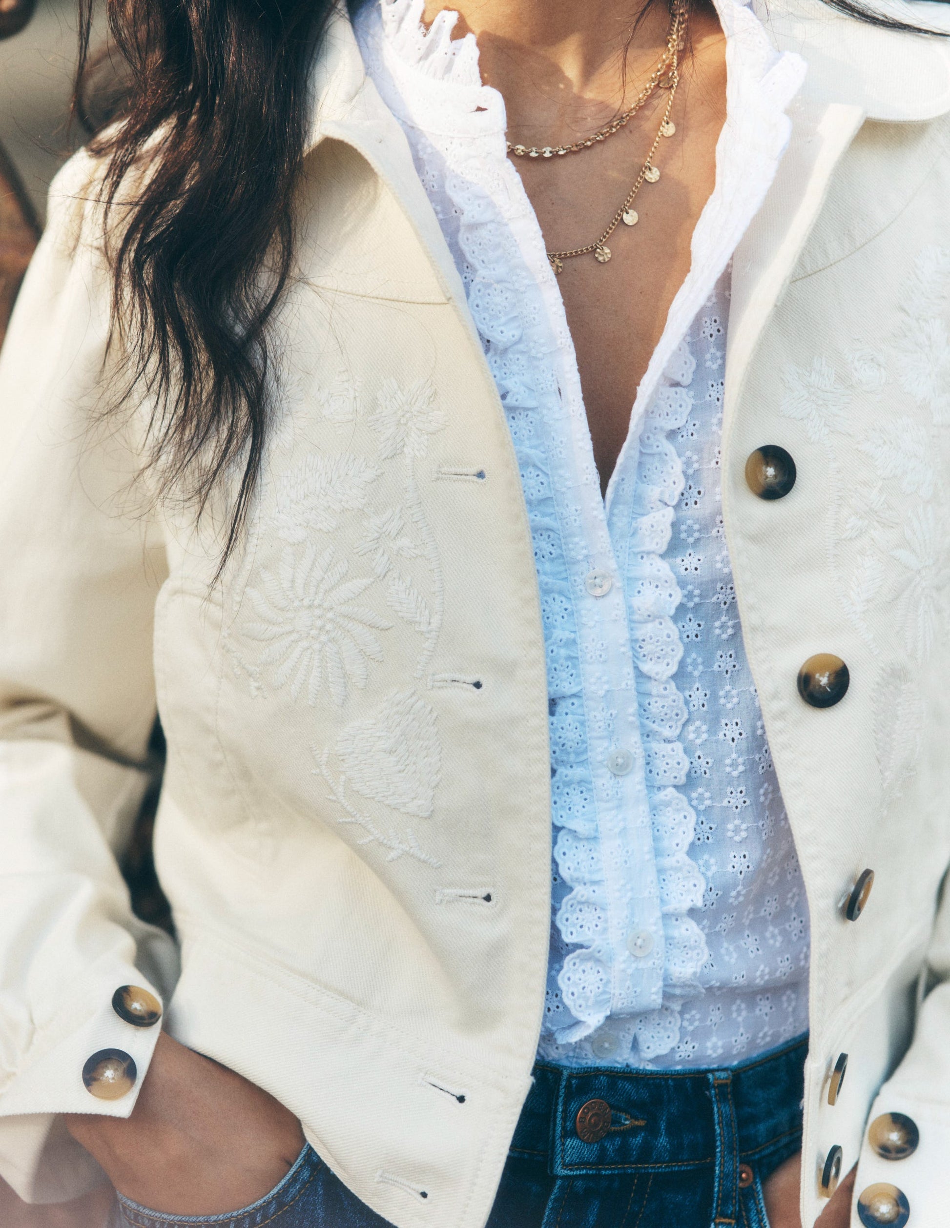 Collared Embroidered Jacket-Ivory, Embroidery-2