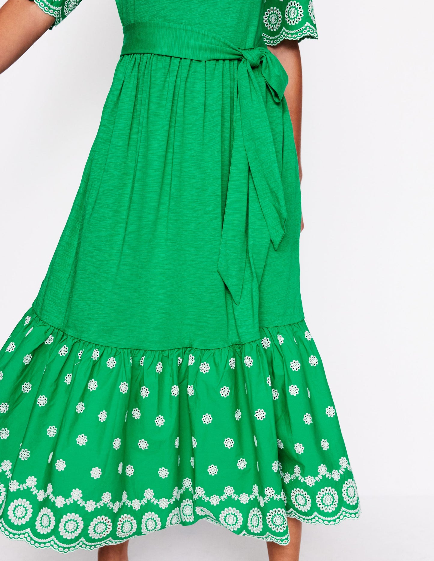 Isabel Broderie Mix maxi Dress-Rich Emerald