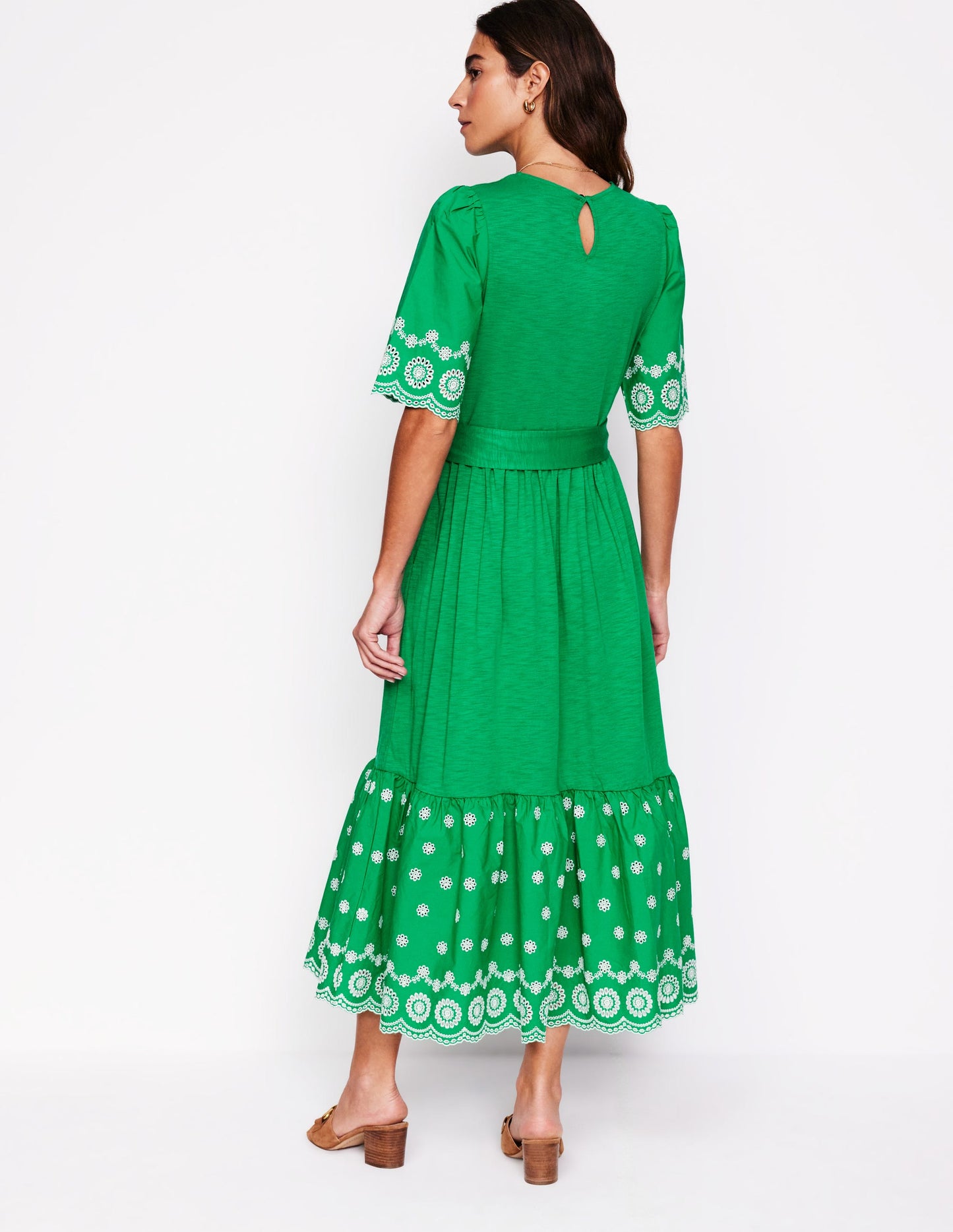 Isabel Broderie Mix maxi Dress-Rich Emerald