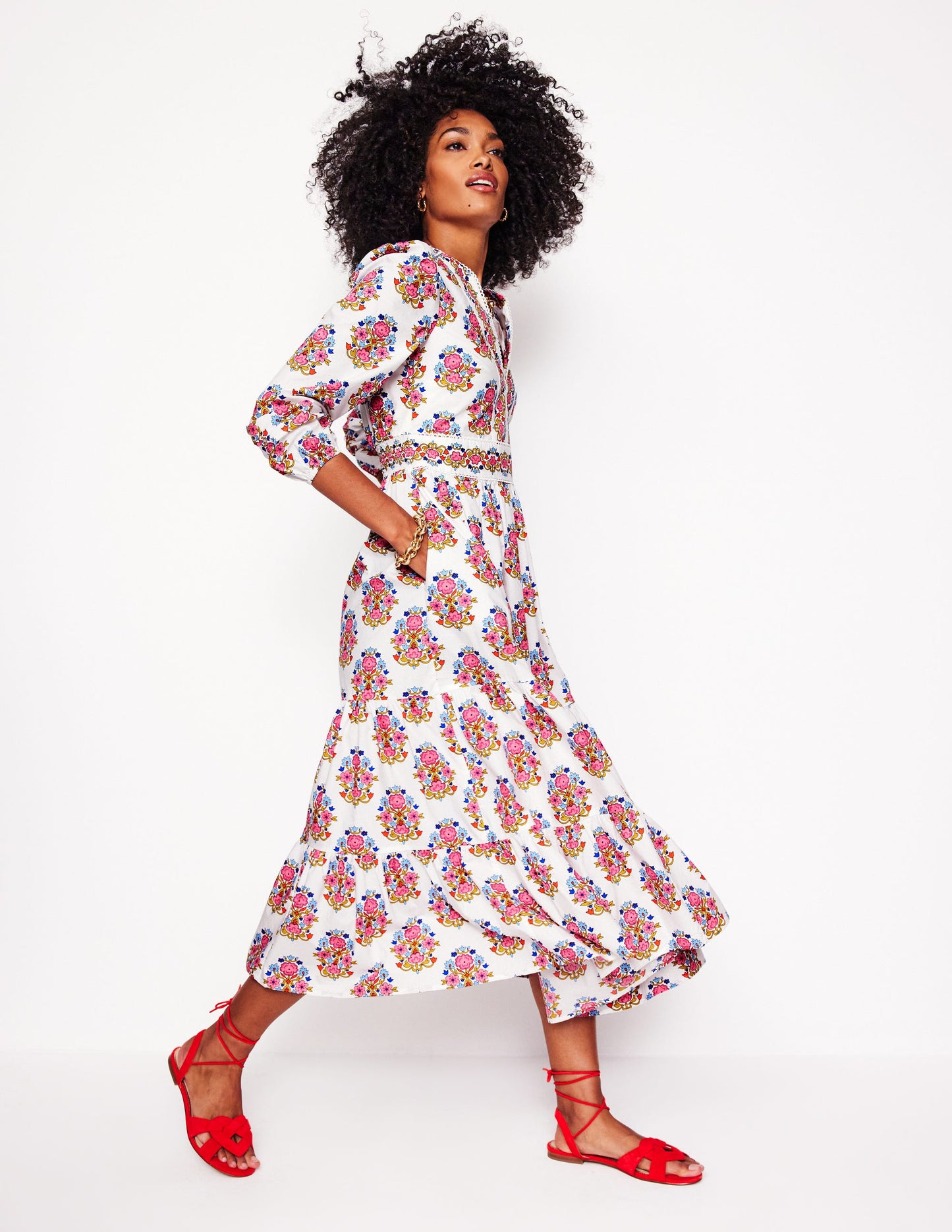 Violet Midi Dress-Ivory, Wildflower Stamp