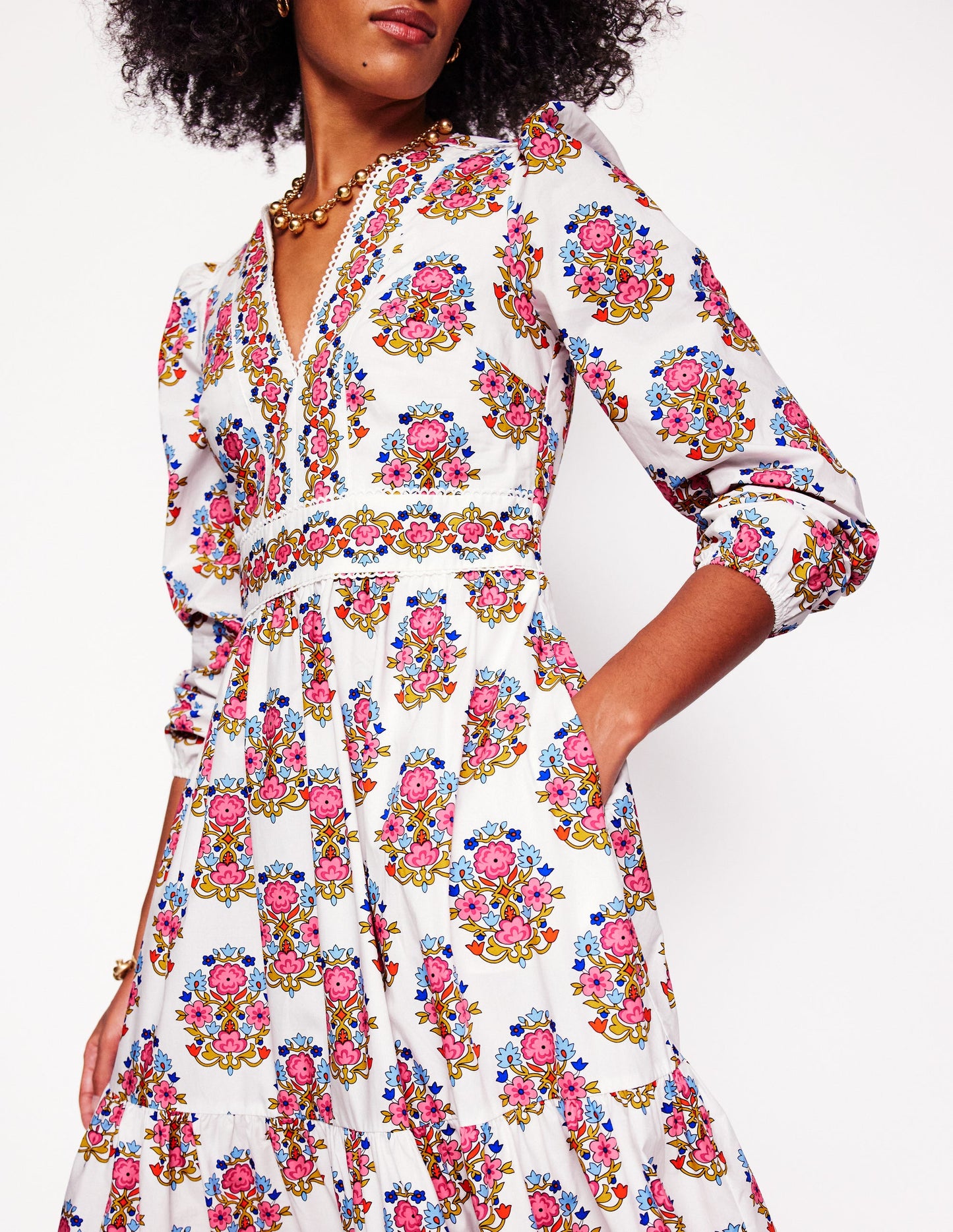 Violet Midi Dress-Ivory, Wildflower Stamp