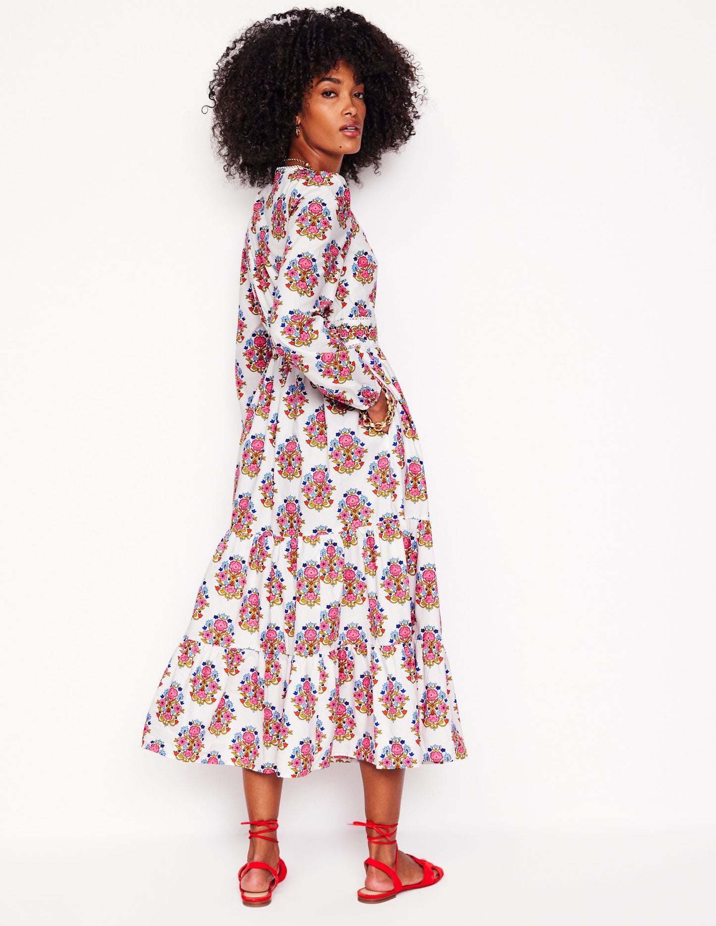 Violet Midi Dress-Ivory, Wildflower Stamp