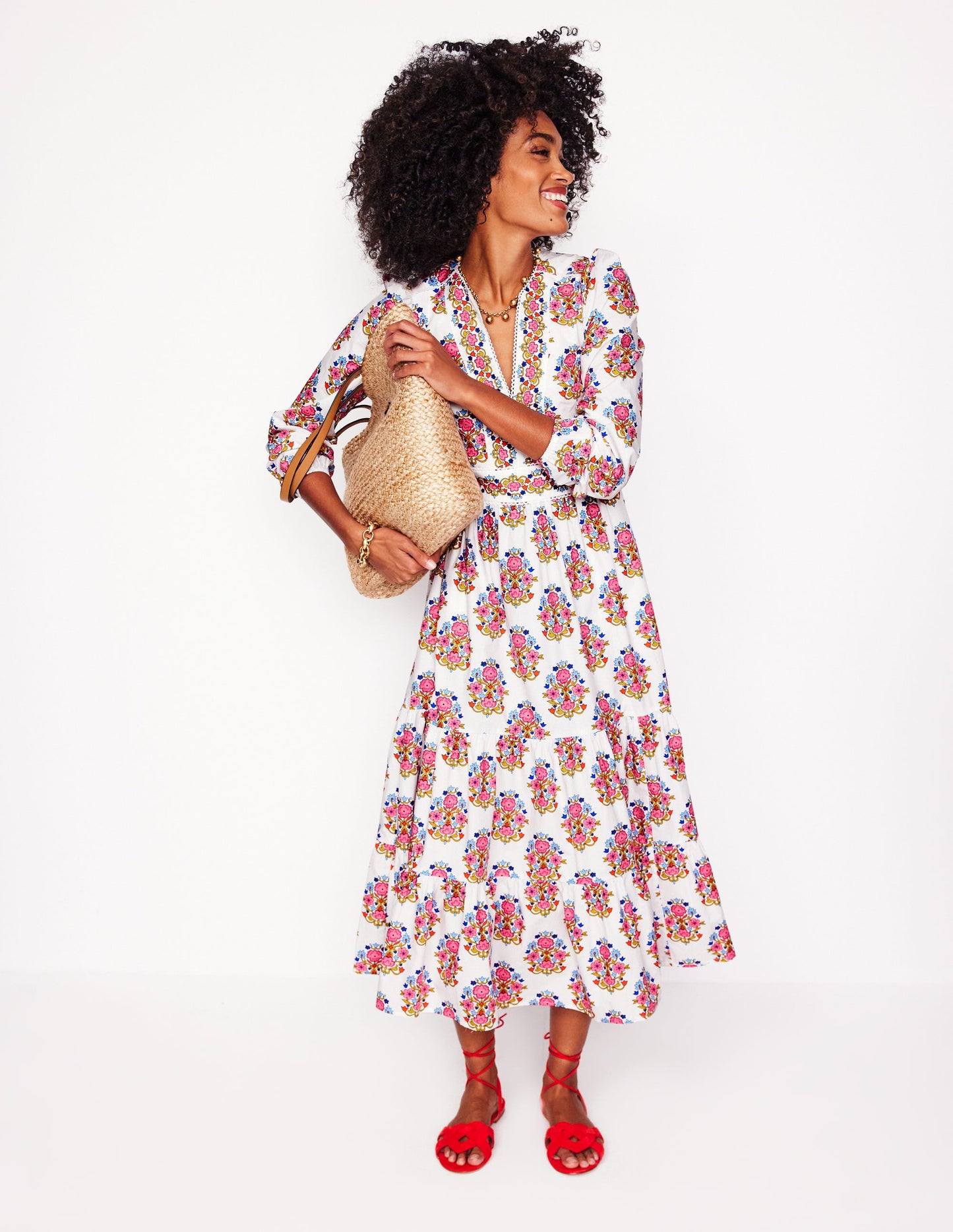 Violet Midi Dress-Ivory, Wildflower Stamp