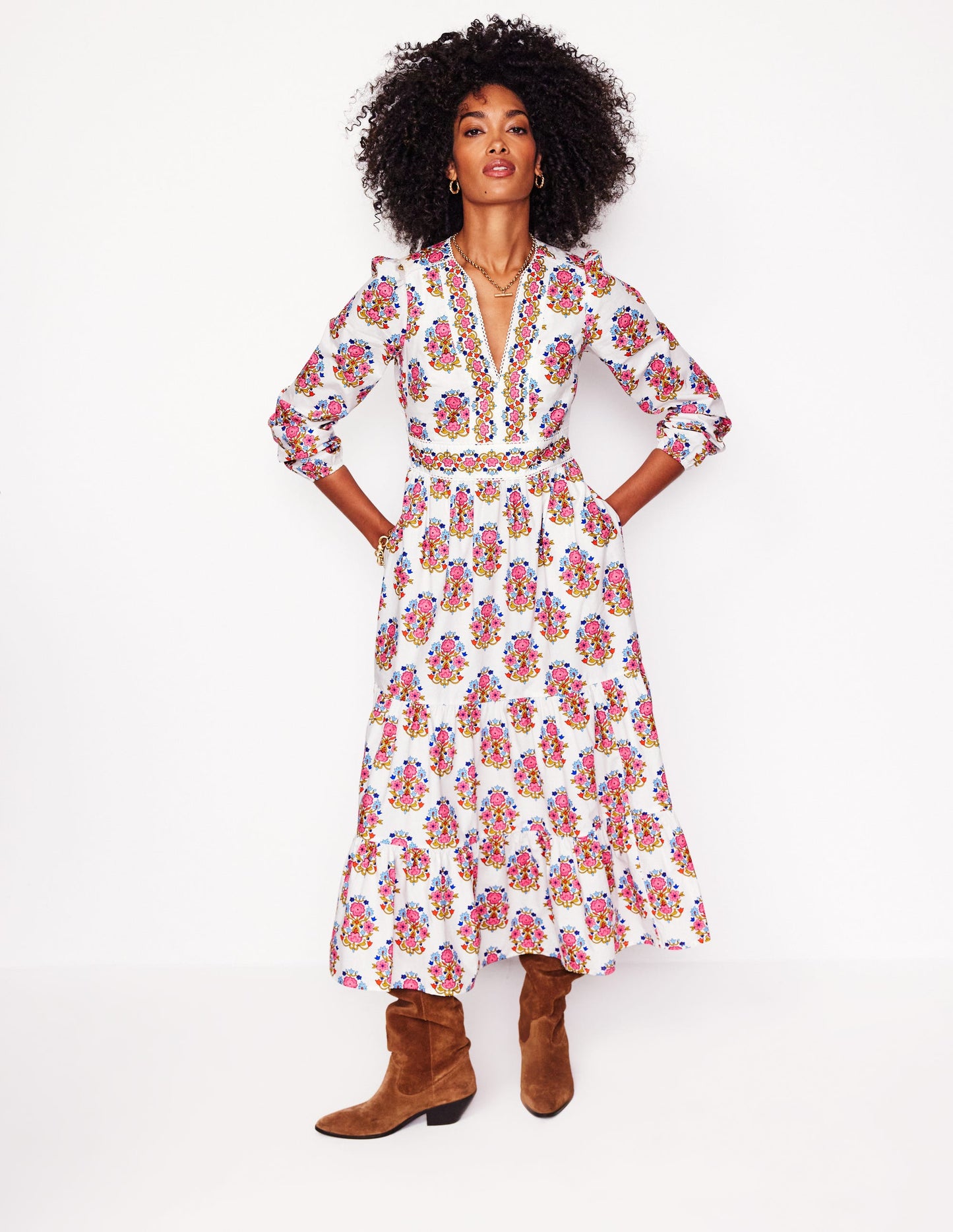 Violet Midi Dress-Ivory, Wildflower Stamp