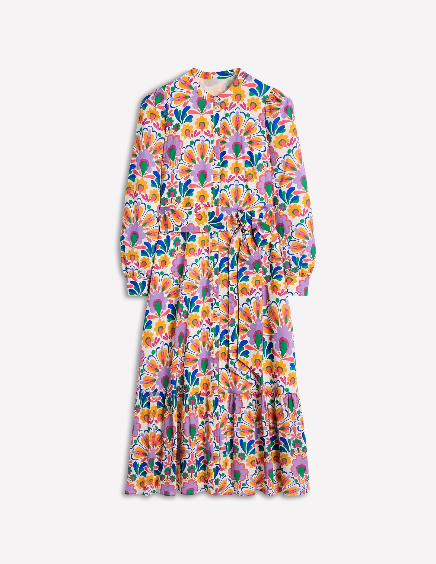 Mia Tiered Shirt Dress-Ivory, Decorative Dandelion