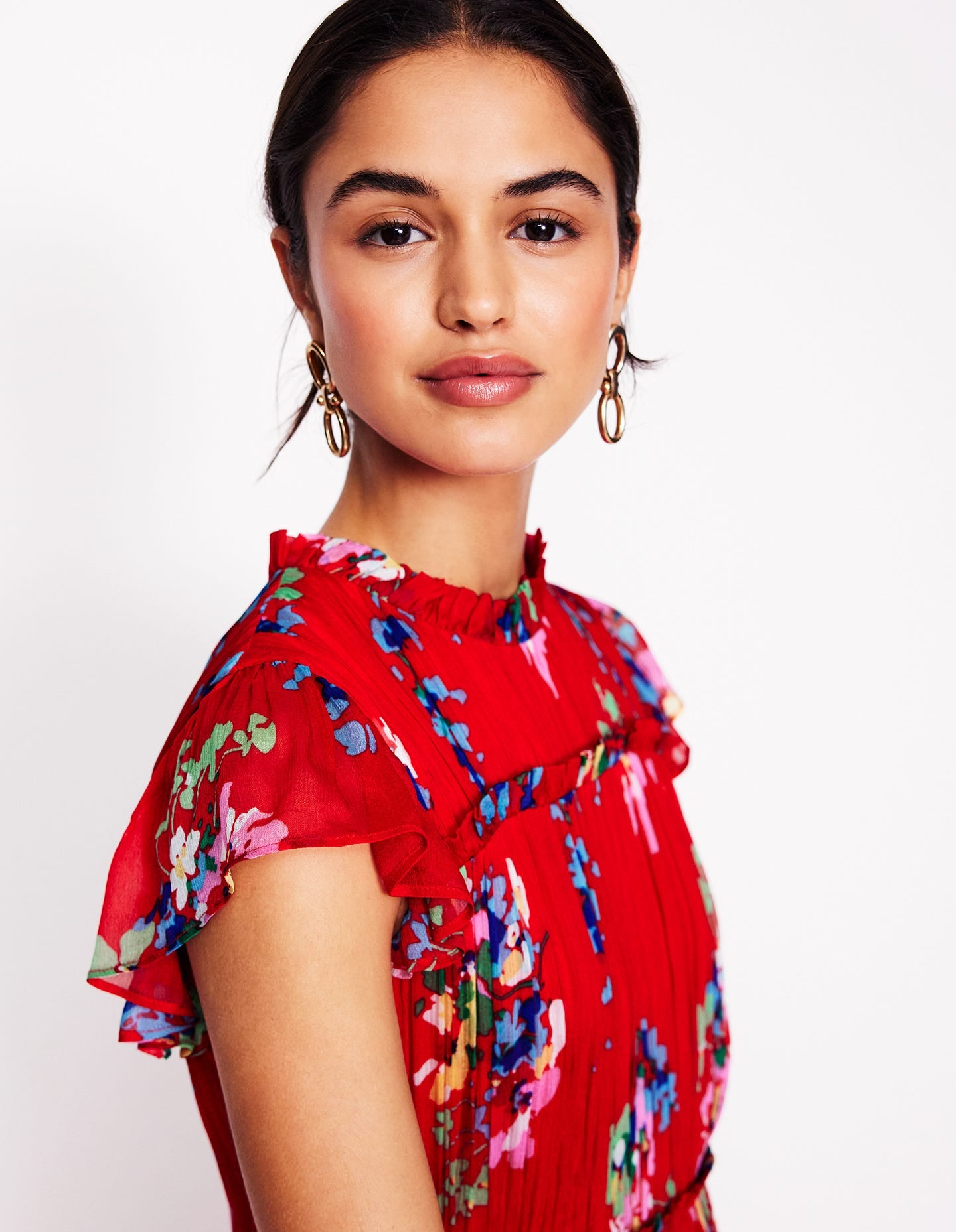 High Neck Sleeveless Dress-Rouge, Delicate Blooms