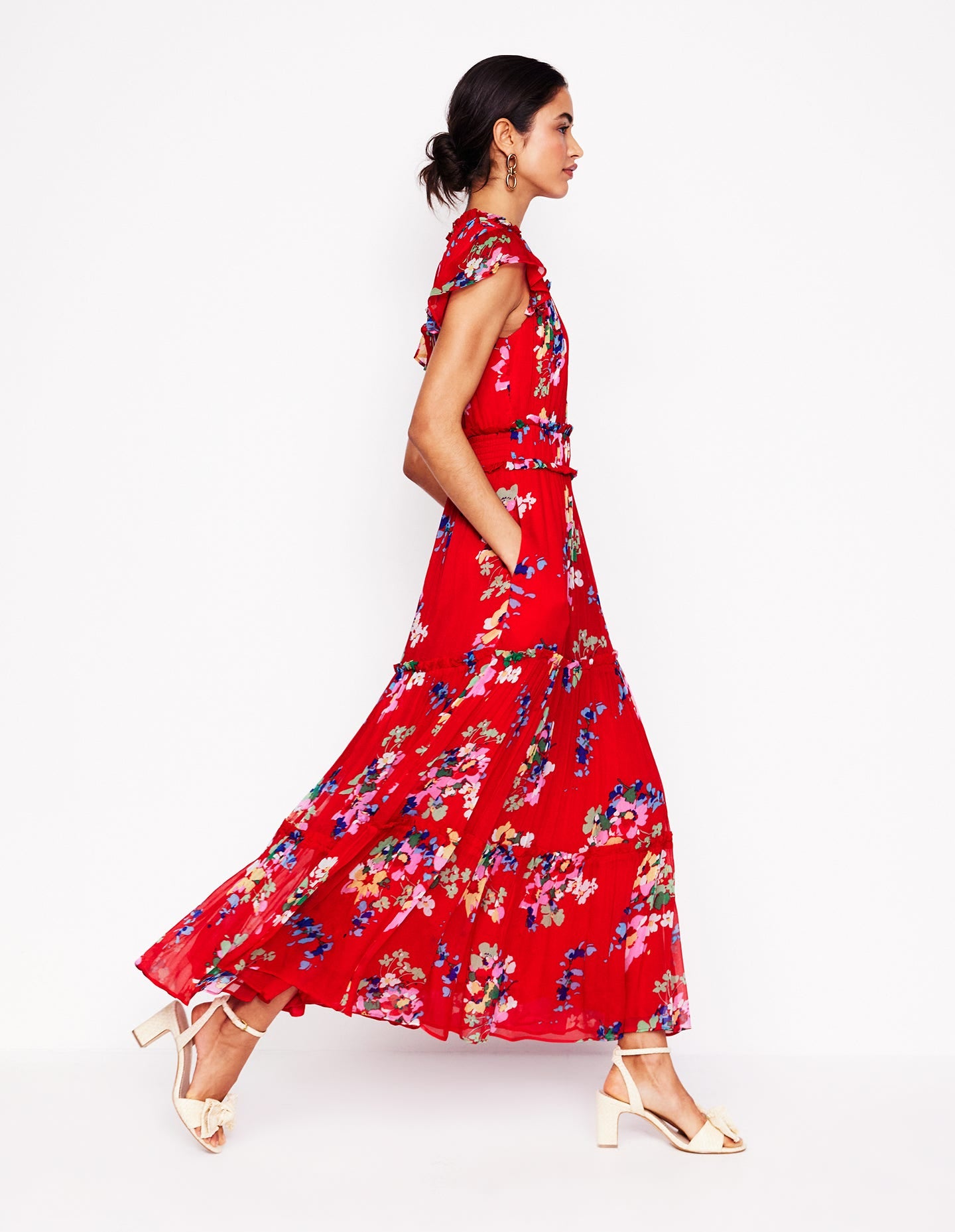 High Neck Sleeveless Dress-Rouge, Delicate Blooms