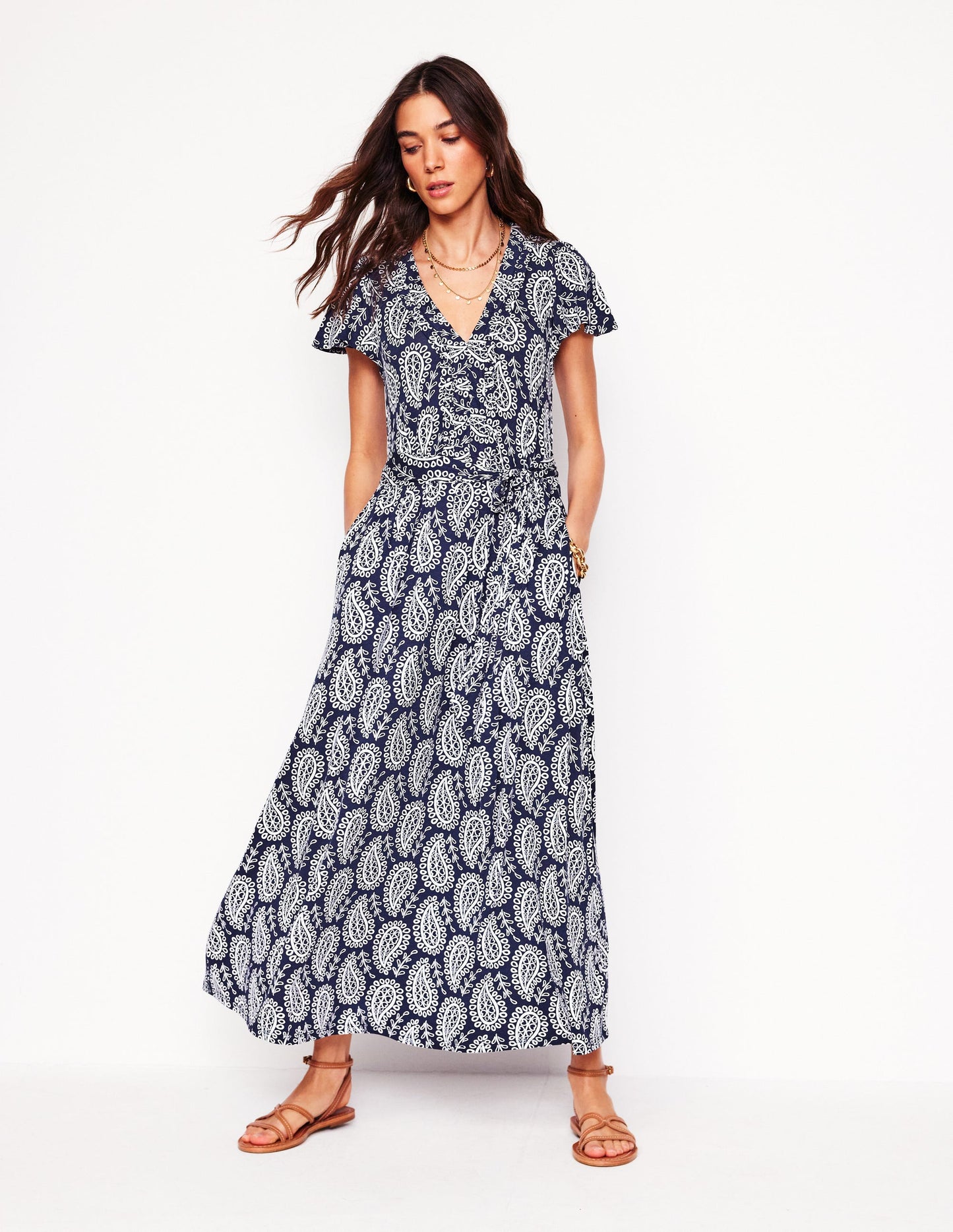 Nicola Jersey Tea Dress-French Navy, Paisley Heart
