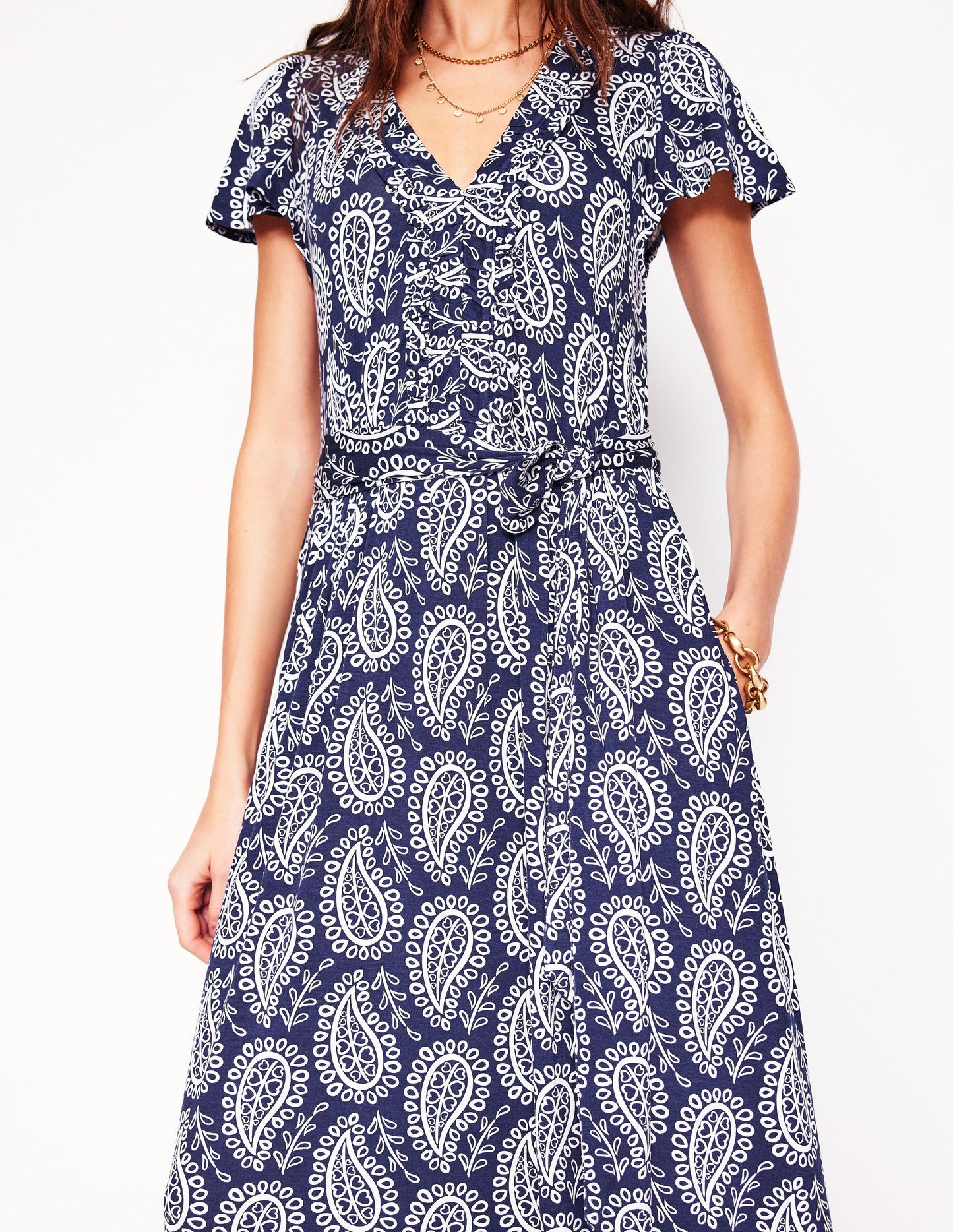 Nicola Jersey Tea Dress-French Navy, Paisley Heart