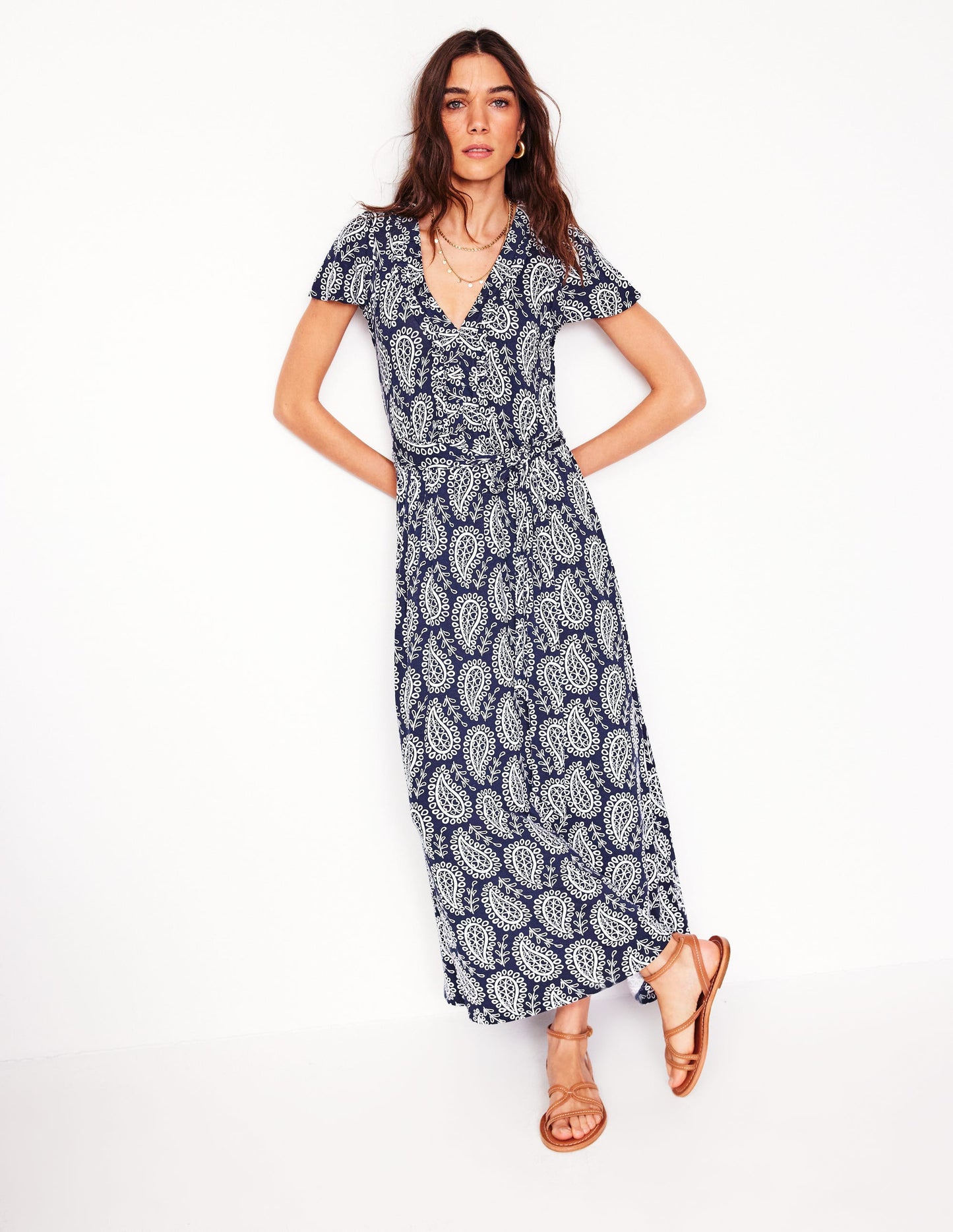 Nicola Jersey Tea Dress-French Navy, Paisley Heart