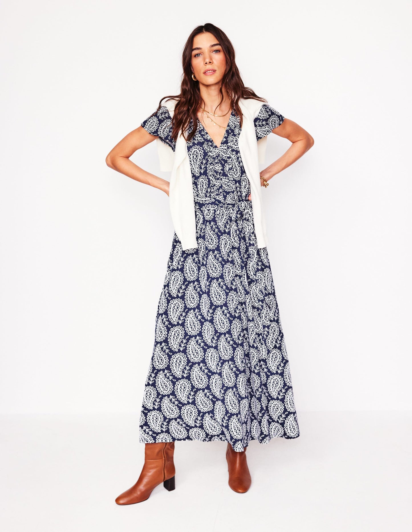Nicola Jersey Tea Dress-French Navy, Paisley Heart