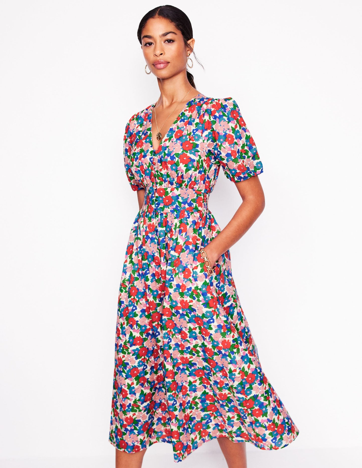 Lillian Cotton Midi Dress-Multi, Painterly Meadow