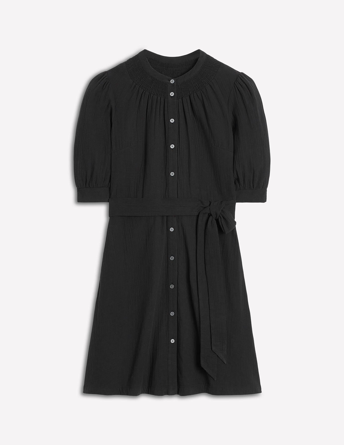 Ada Double Cloth Short Dress-Black