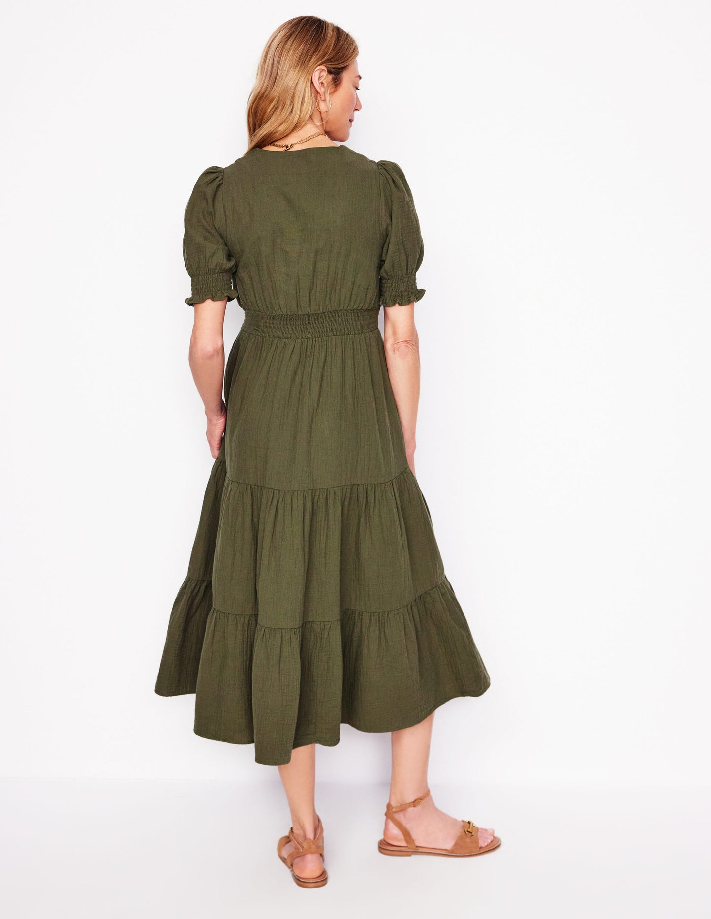 Anna Double Cloth Midi Dress-Woodland Green