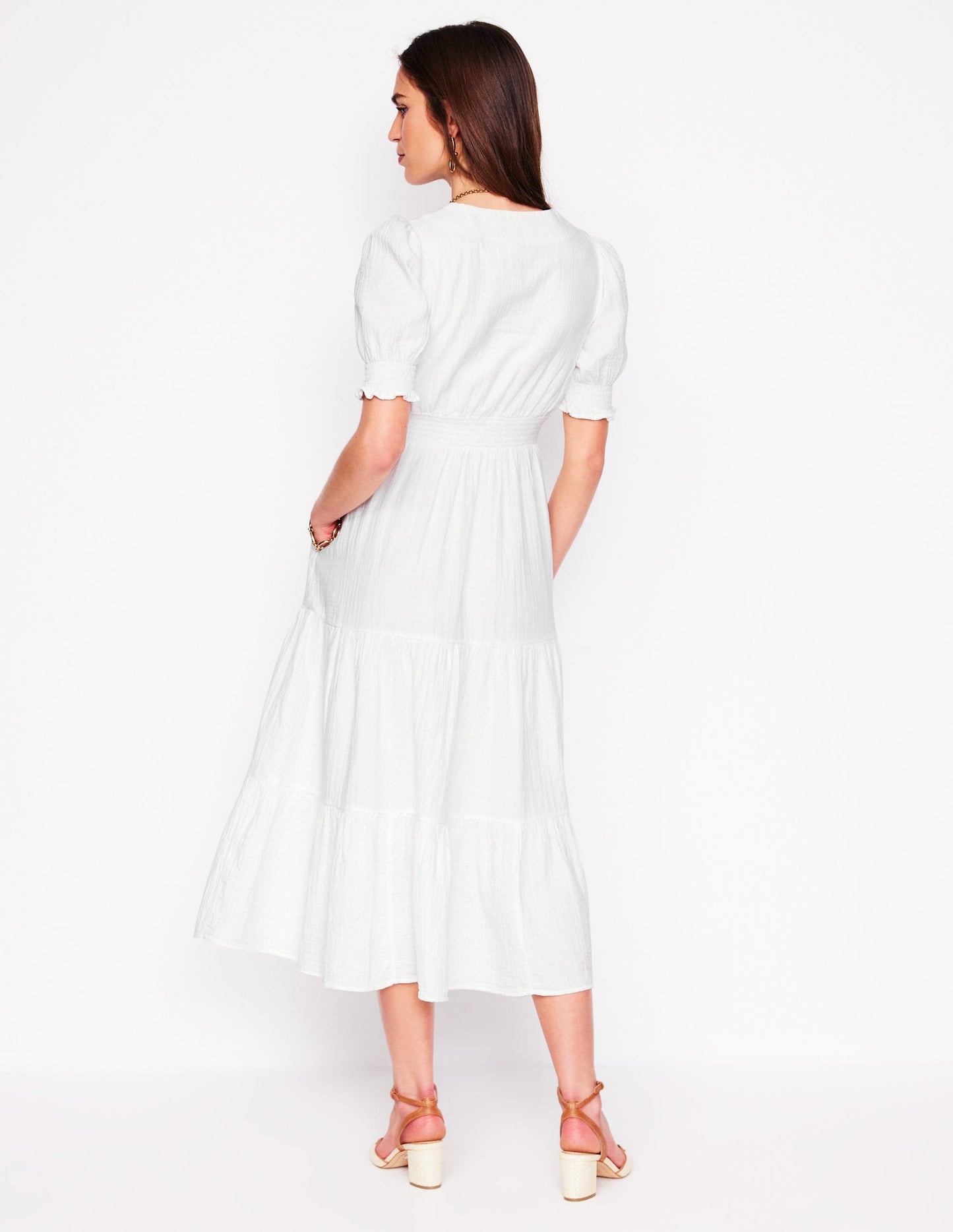 Anna Double Cloth Midi Dress-White