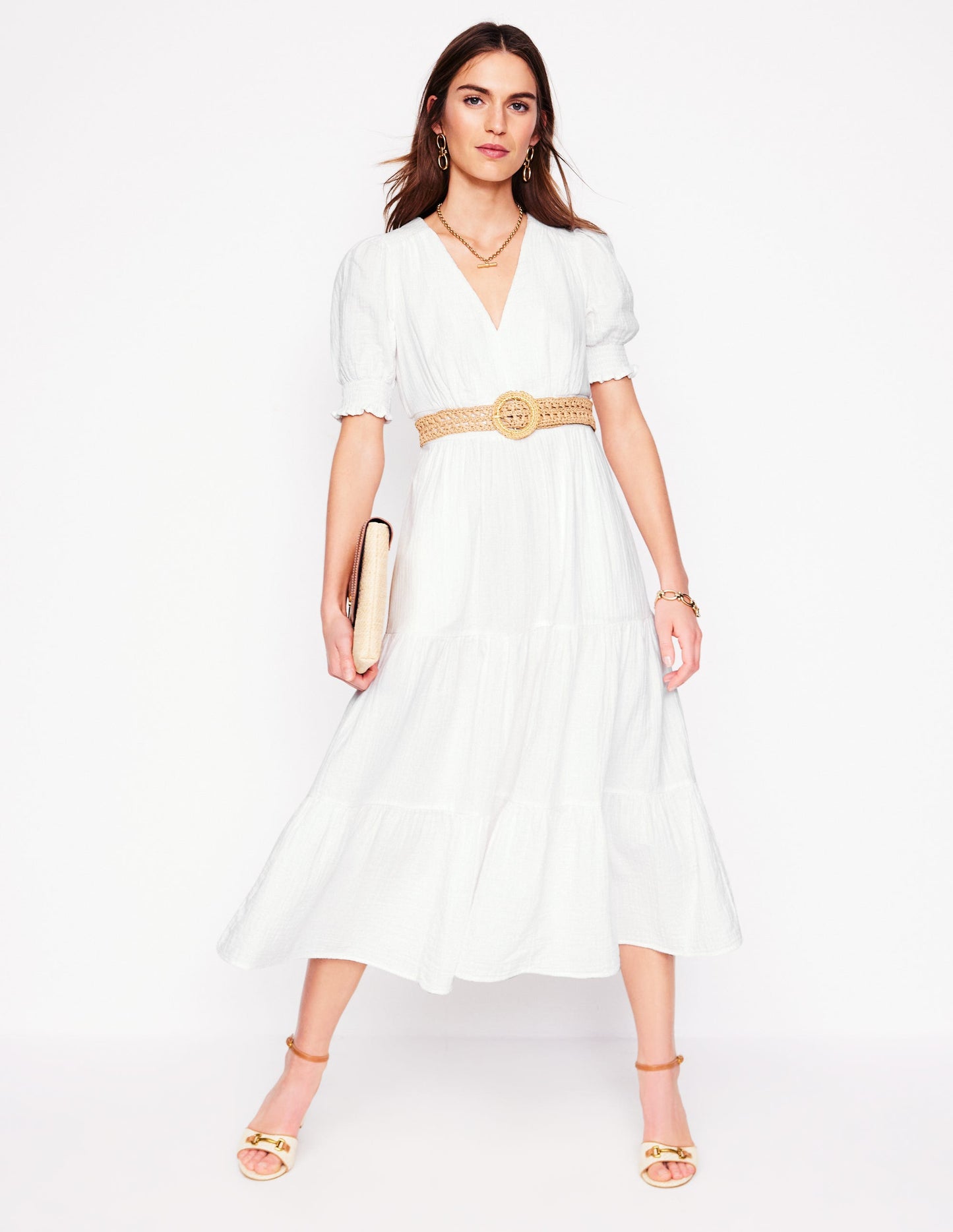 Anna Double Cloth Midi Dress-White