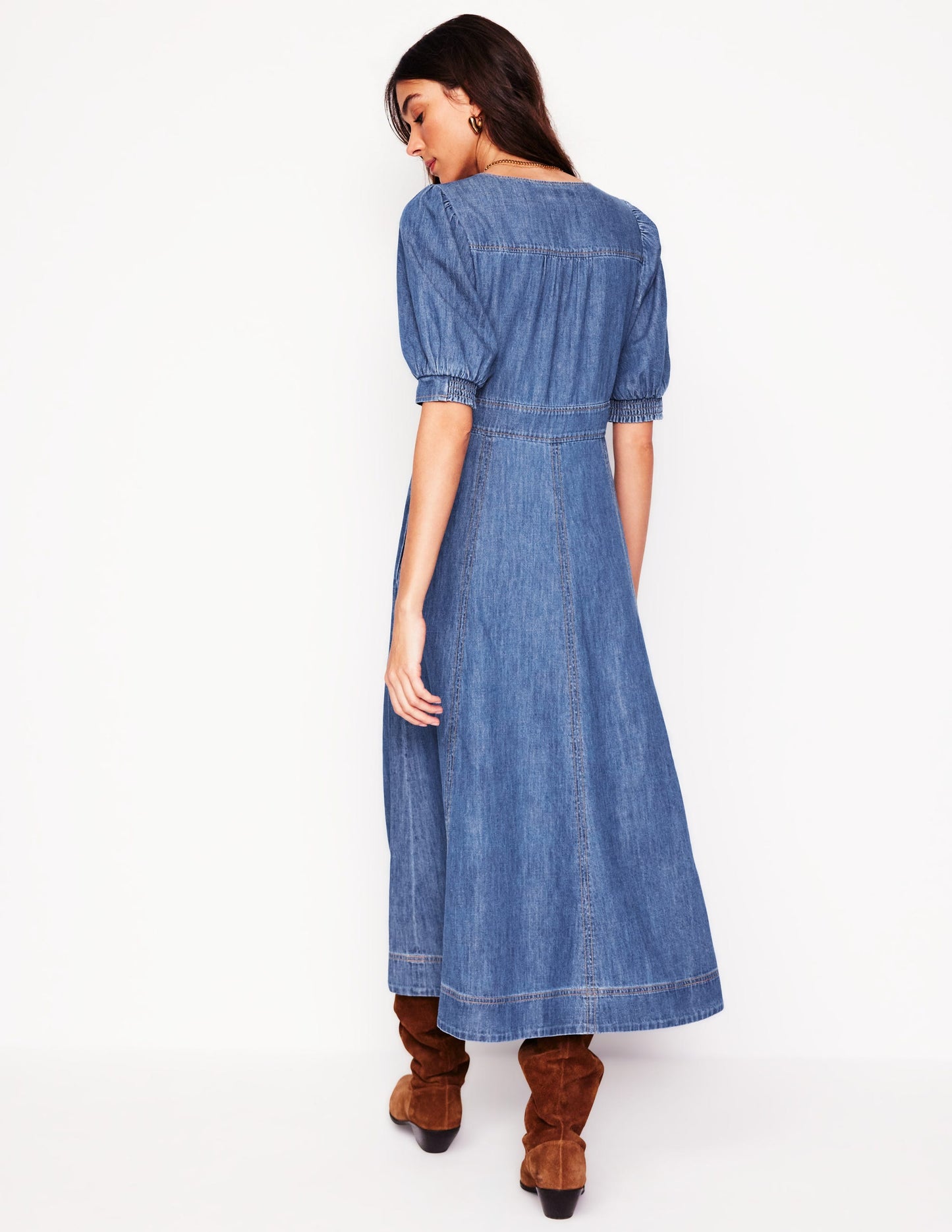 Denim Panel Tea Dress-Mid Vintage