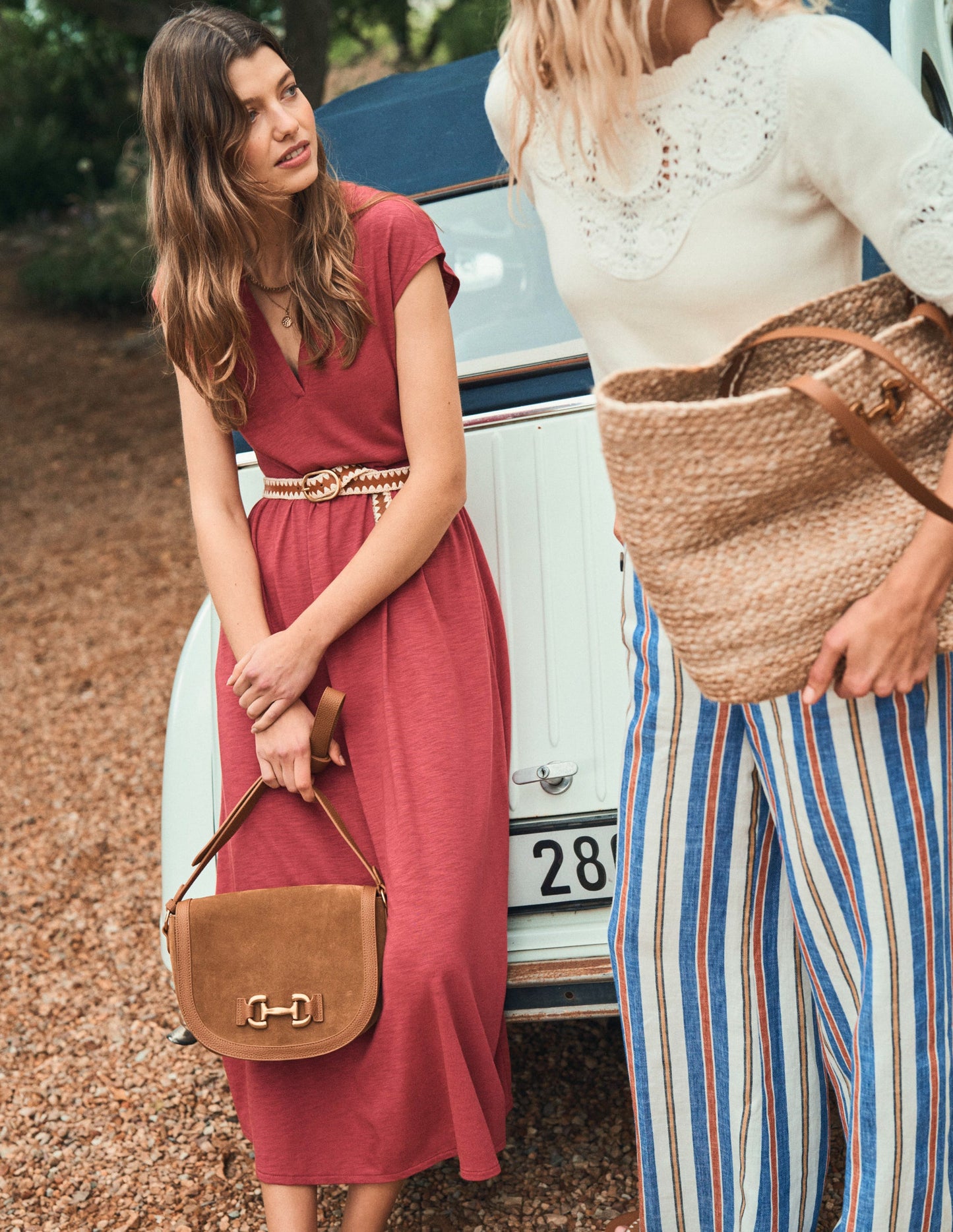 Chloe Jersey Midi Dress-Terracotta Red