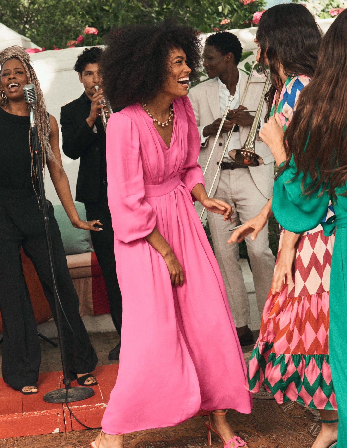 Pleat Detail Blouson Dress-Cosmos Pink