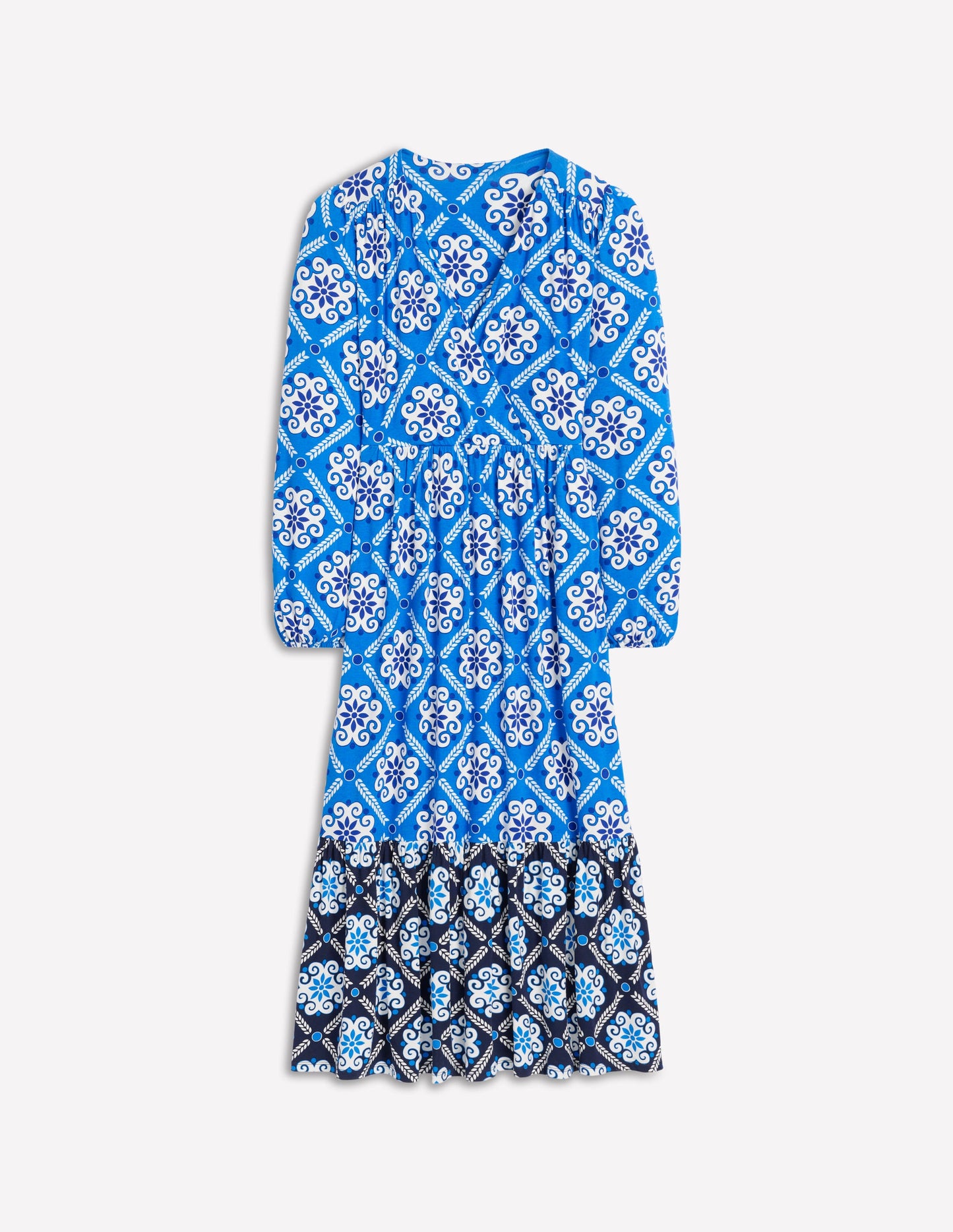 Tie Wrap Tier Maxi Dress-Cerulean Blue, Baroque Tile