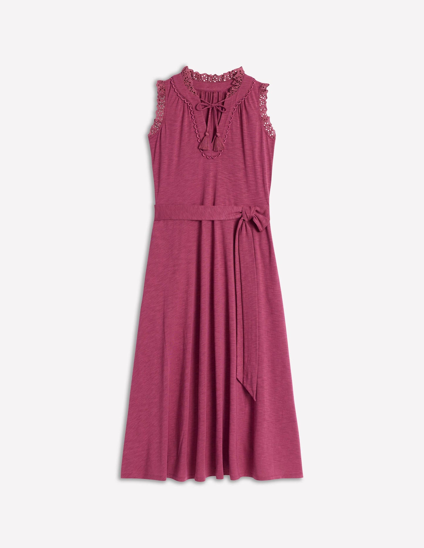 Aria Broderie Trim Midi Dress-Plum Purple