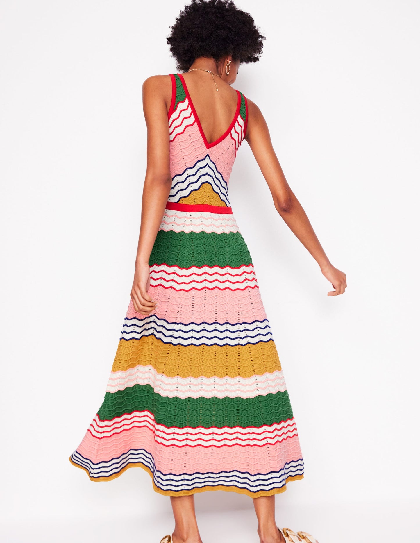 V-Neck Maxi Knitted Dress-Multi Stripe