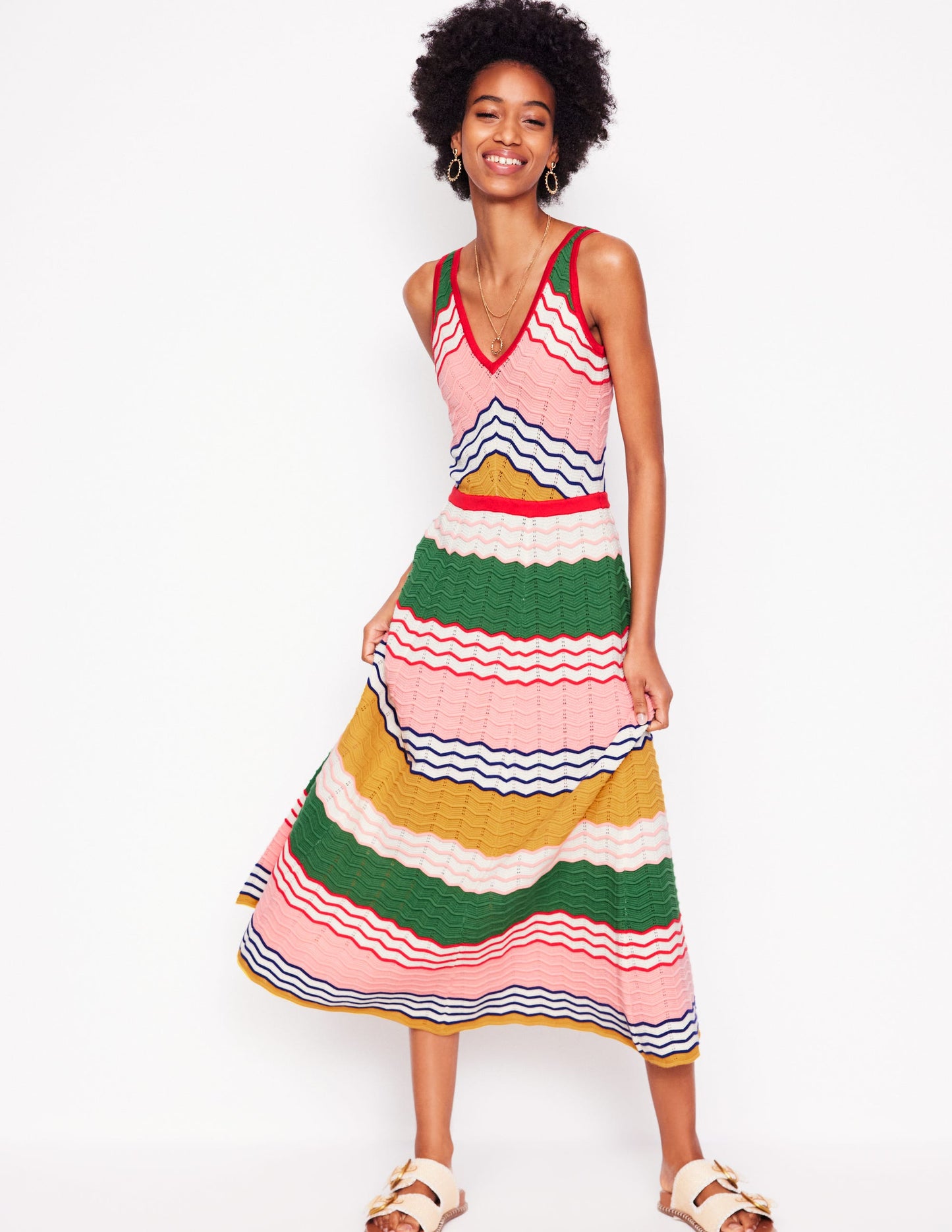 V-Neck Maxi Knitted Dress-Multi Stripe