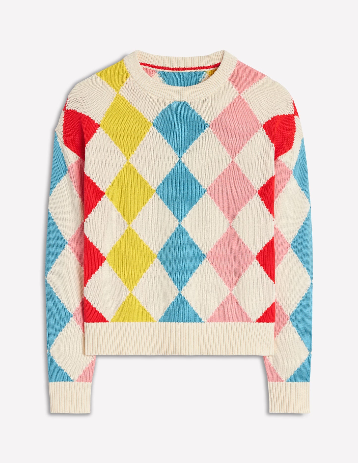 Cotton Argyle Jumper-Pink, Light Blue Argyle