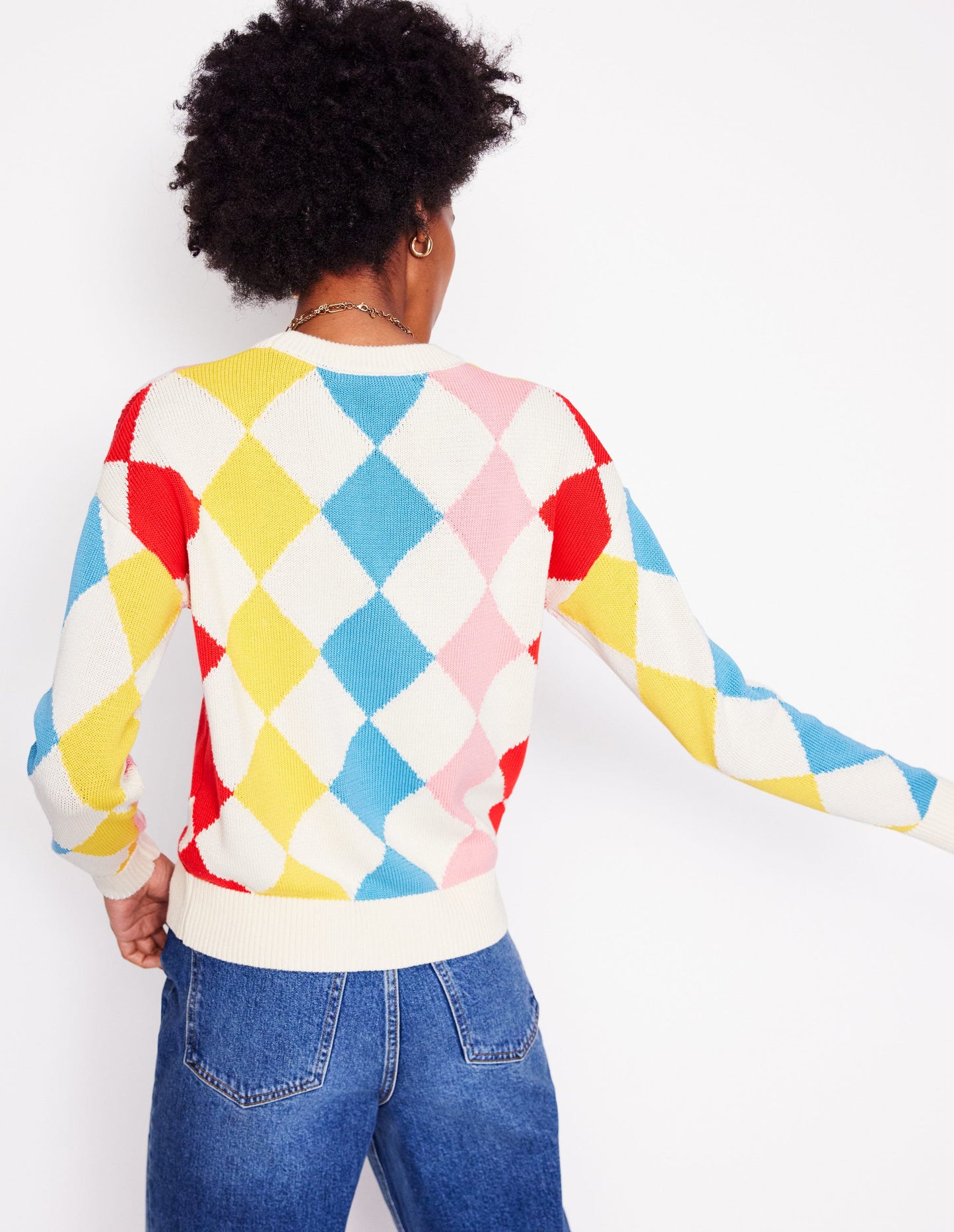 Cotton Argyle Jumper-Pink, Light Blue Argyle