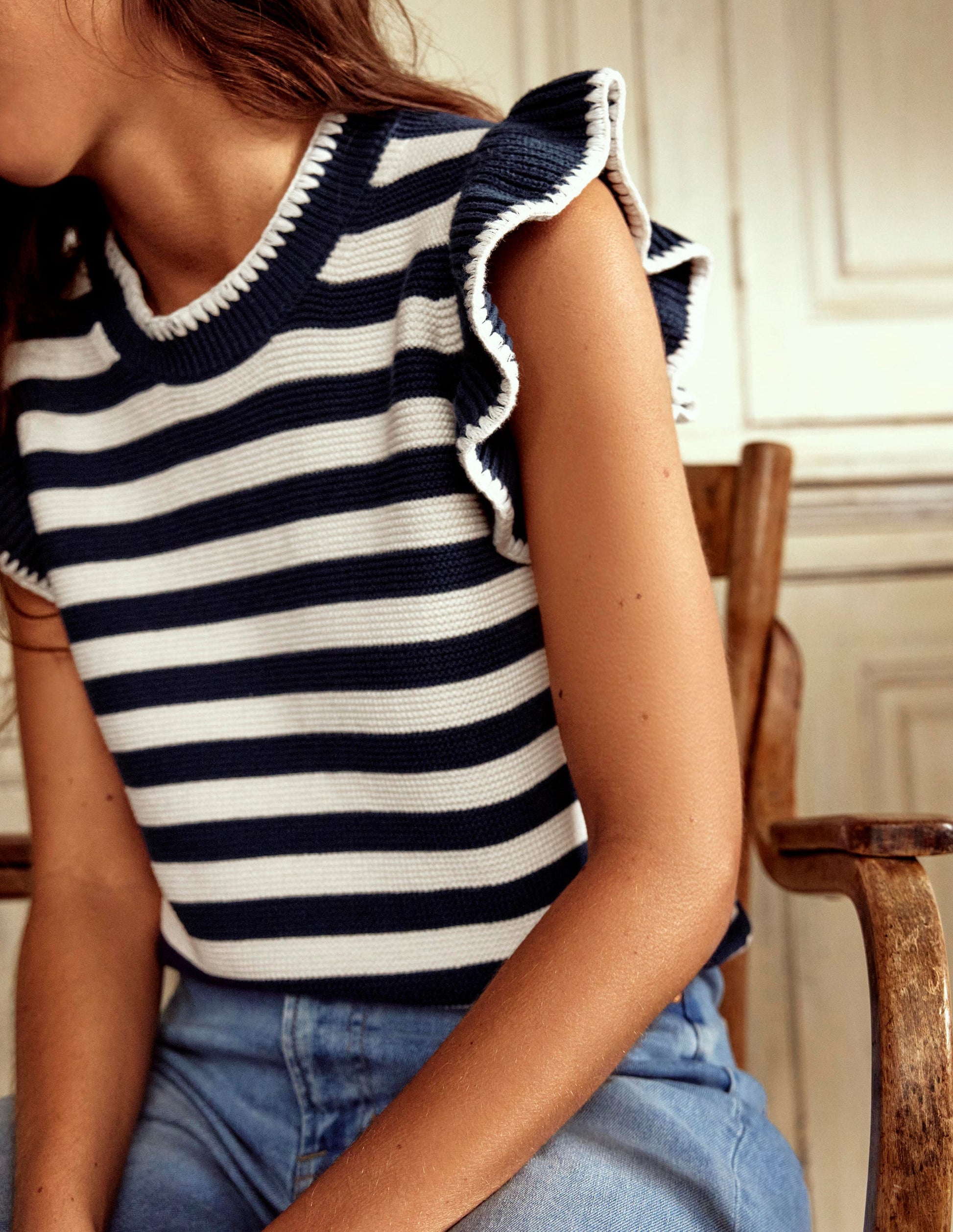 Lena Stitch Detail Tank-Navy and Ivory Stripe-6