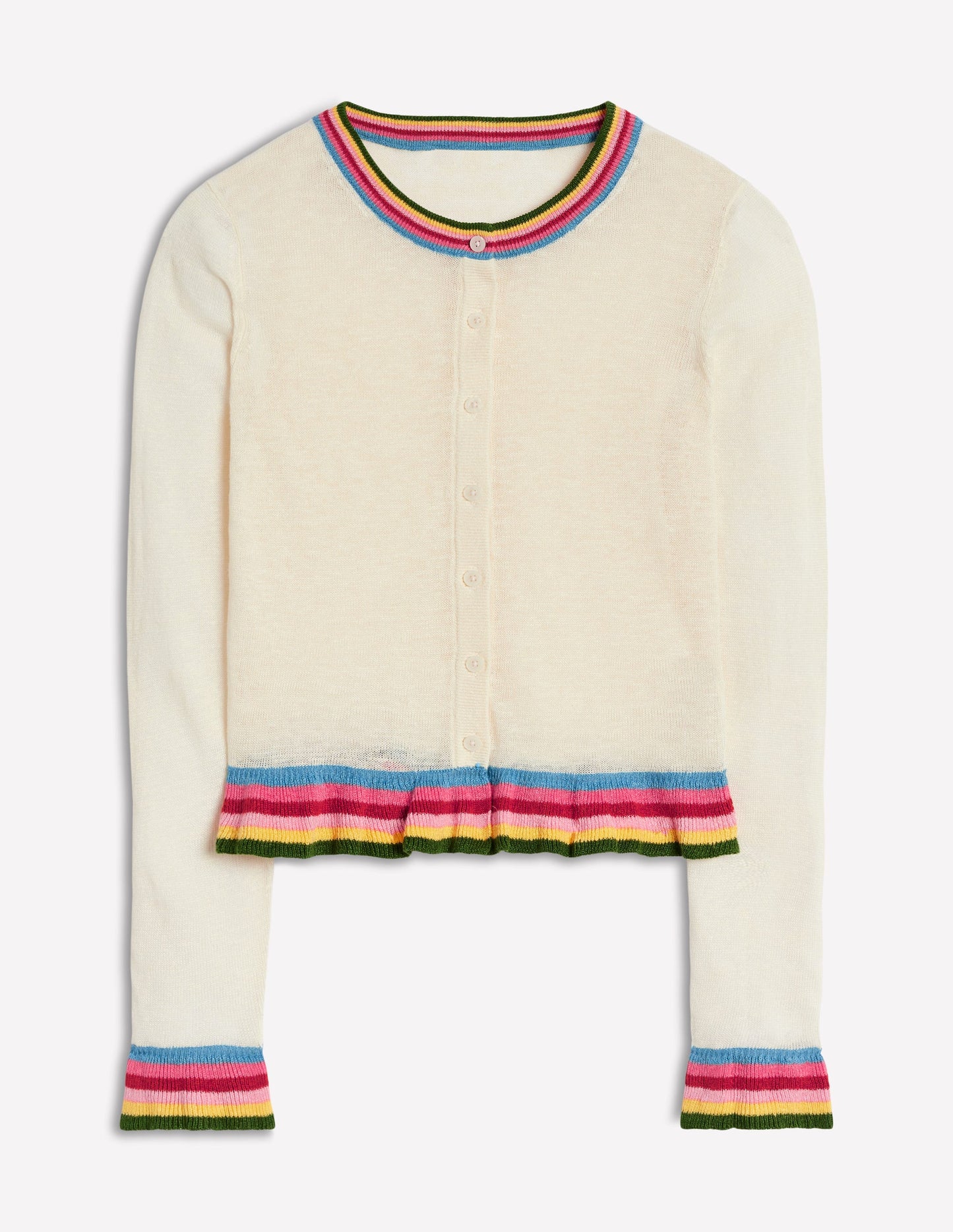 Josie Cropped Linen Cardigan-Warm Ivory, Multi Stripe
