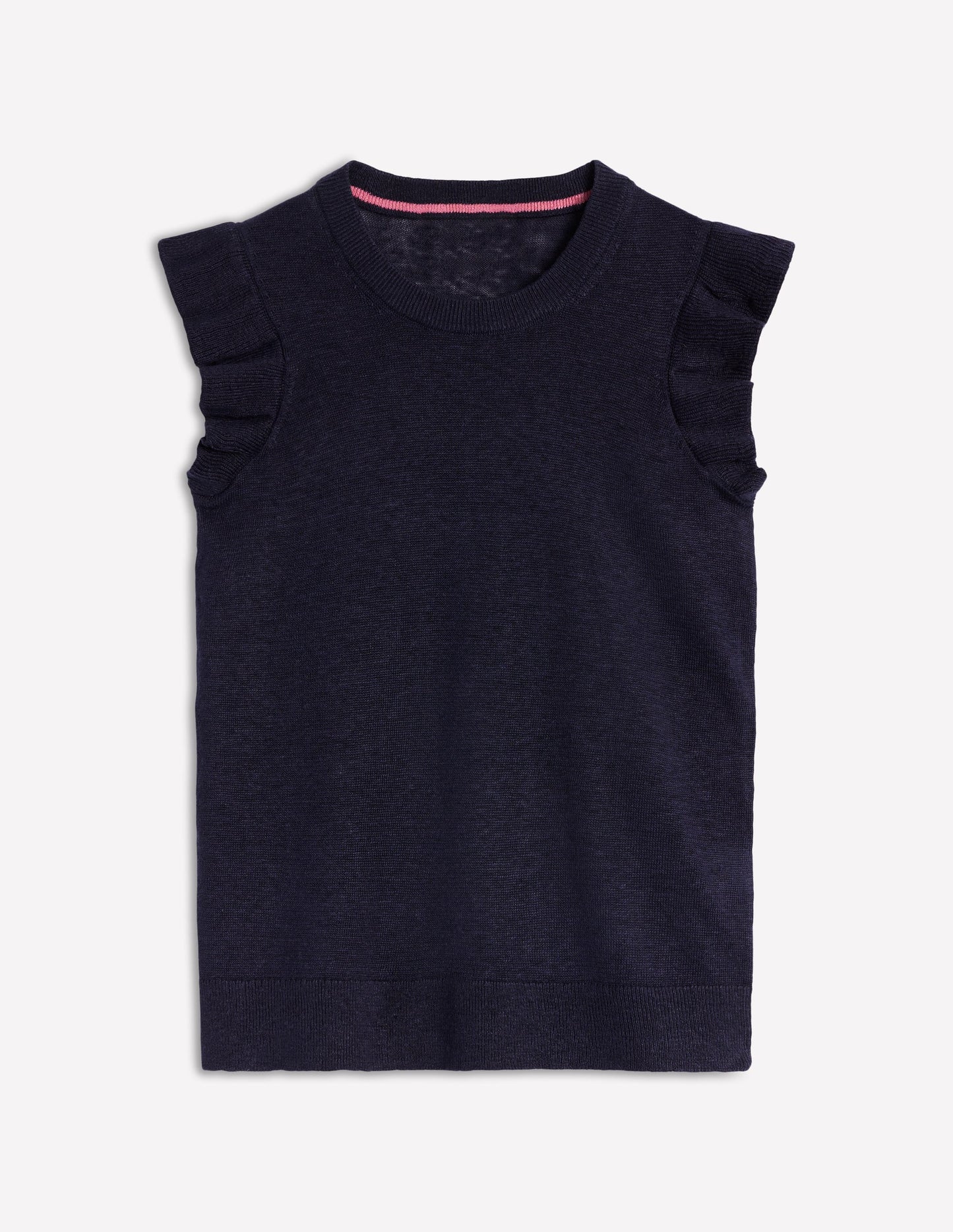 Josie Frilled Linen Tank-Navy