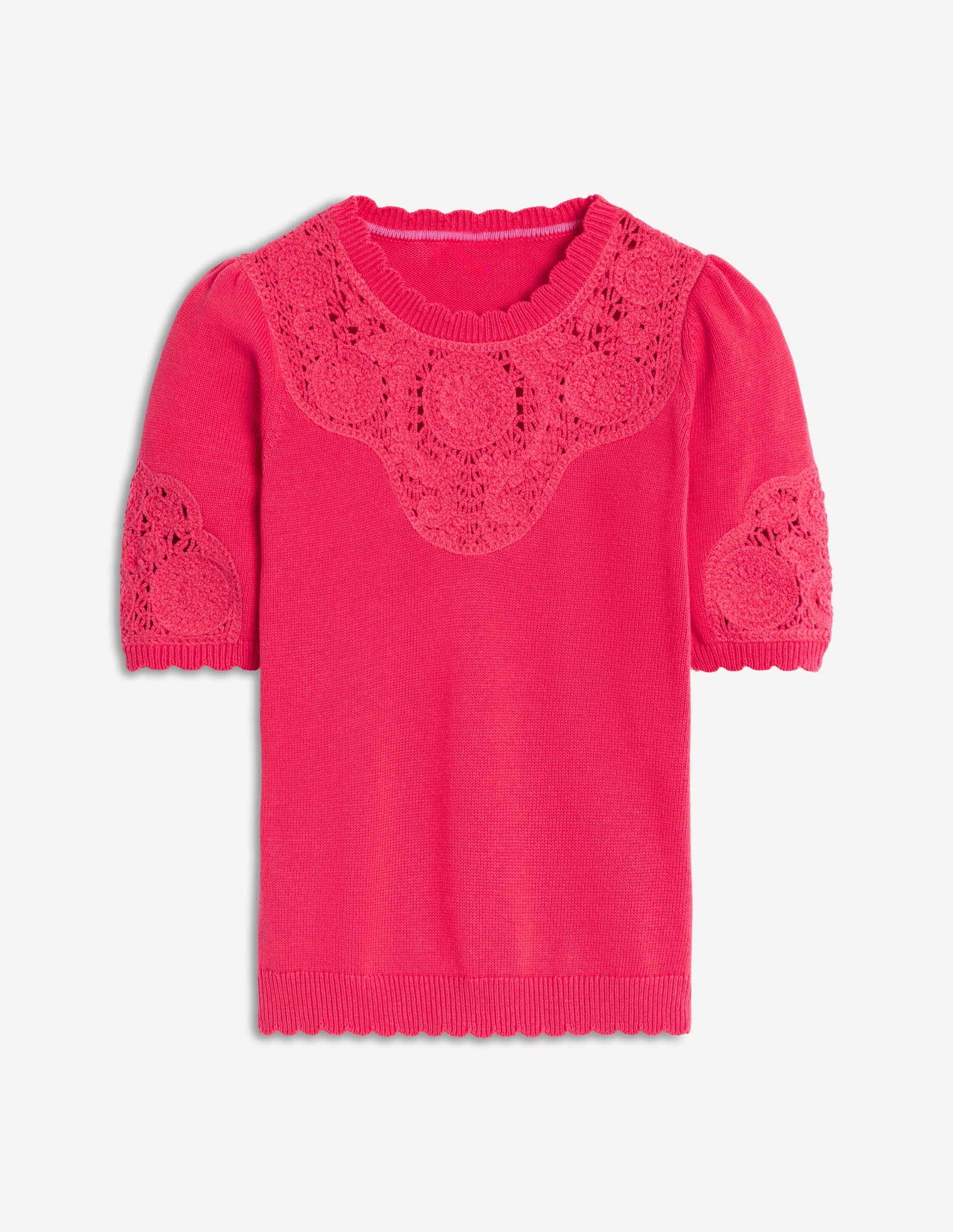 Embroidered Yoke Knitted Tee-Camelia Pink-5