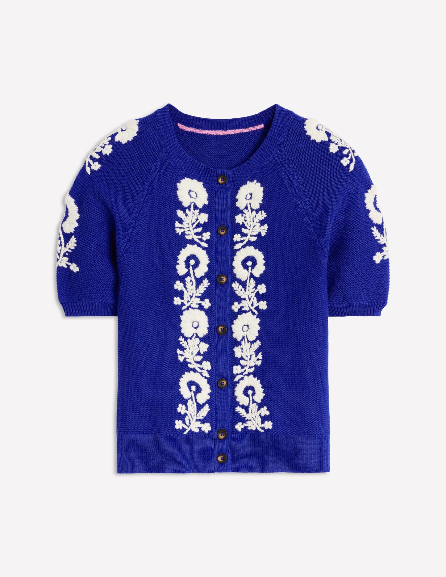 Embroidered T-Shirt Cardigan-Bright Blue, Flowers