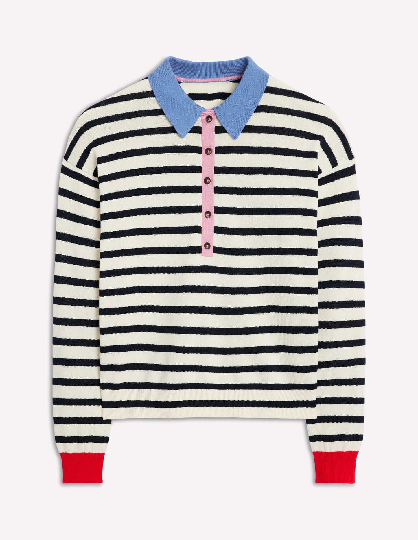Lara Relaxed Cotton Henley Top-Navy, Warm Ivory Stripe