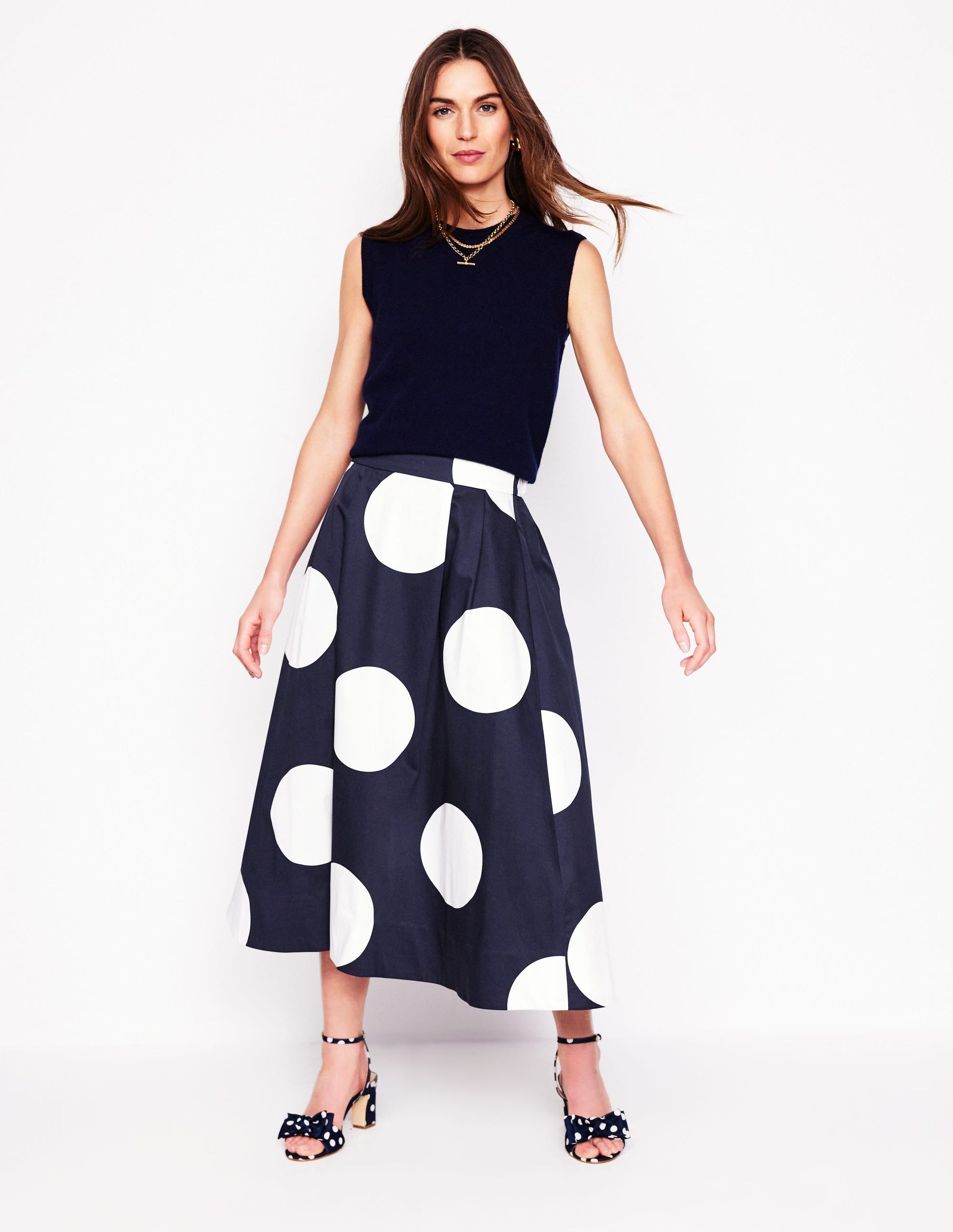 Isabella Cotton Sateen Skirt-Navy Spots-1