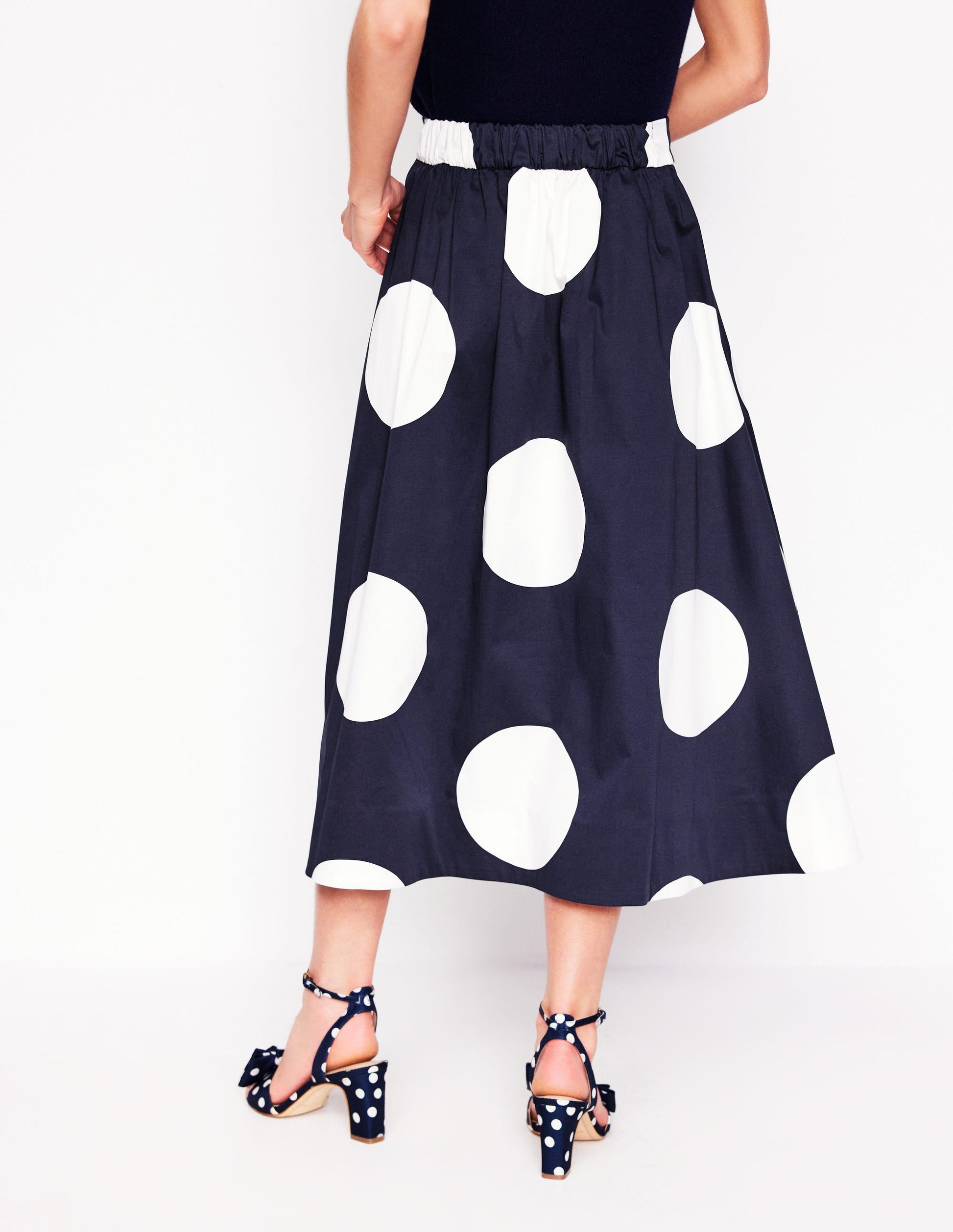 Isabella Cotton Sateen Skirt-Navy Spots-4