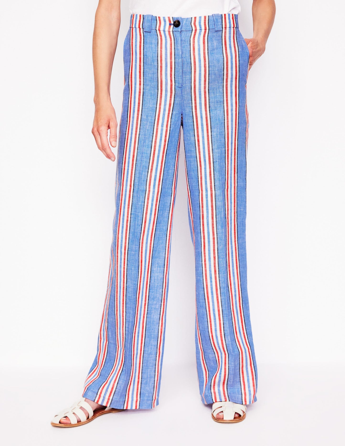 Westbourne Linen Trousers-Peacock Blue, Red Stripe