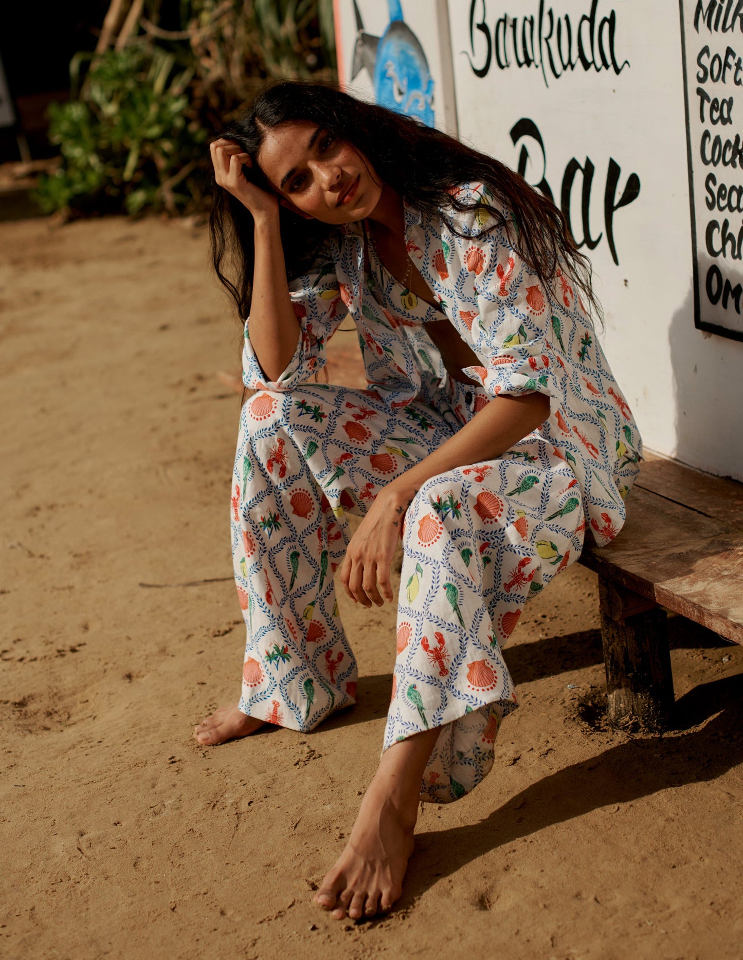 Westbourne Linen Trousers-Ivory, Tropical Bonanza Vine