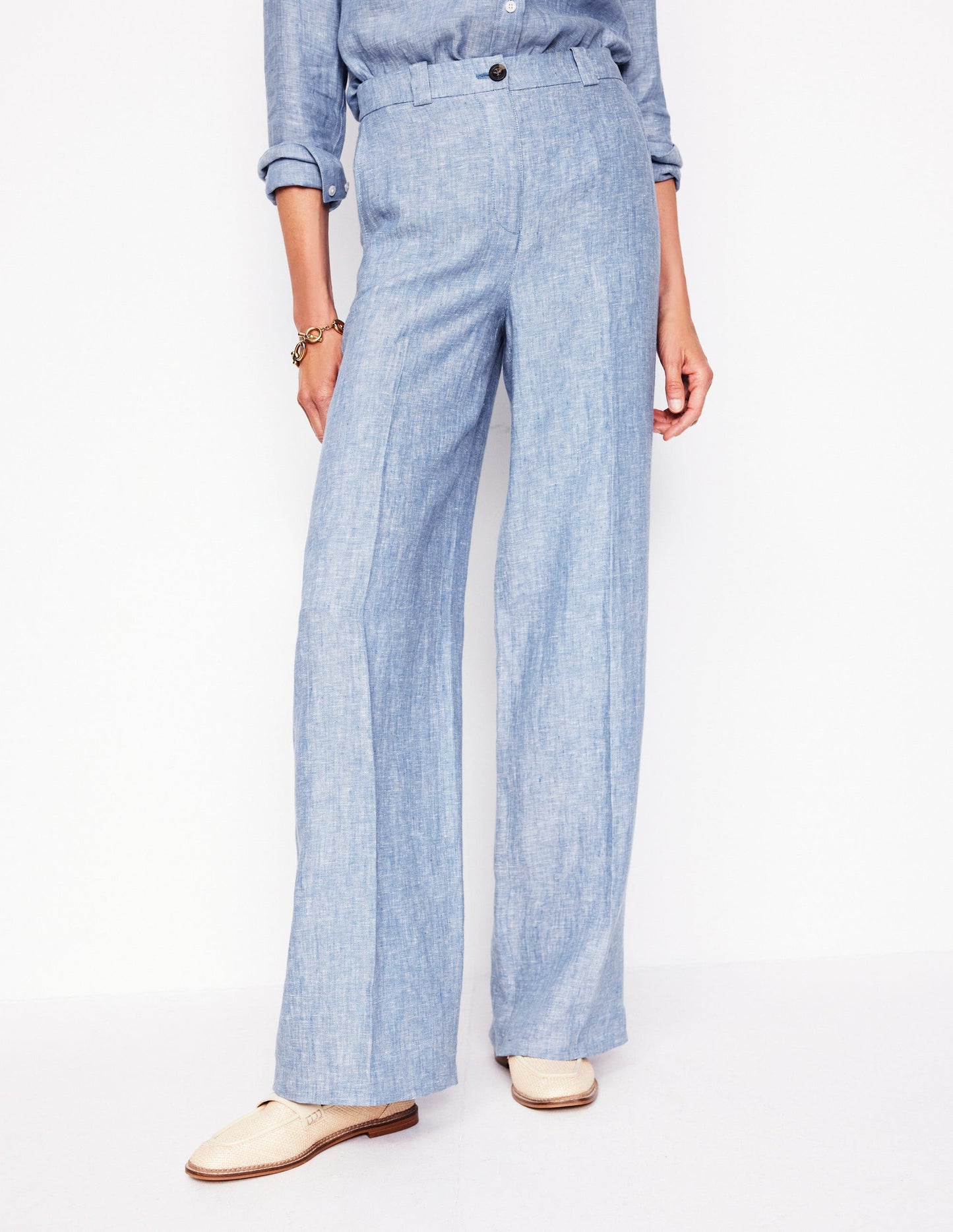 Westbourne Linen Trousers-Grey Blue Chambray