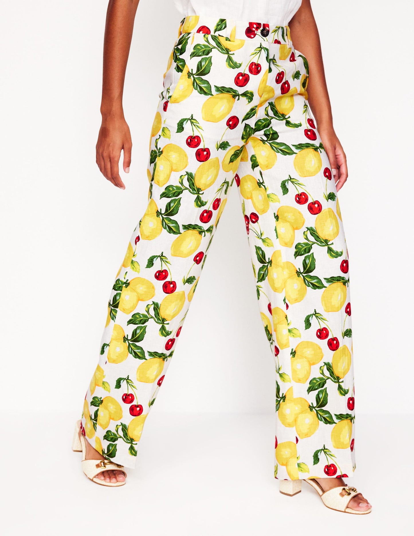 Westbourne Linen Trousers-Ivory, Cherries and Lemons